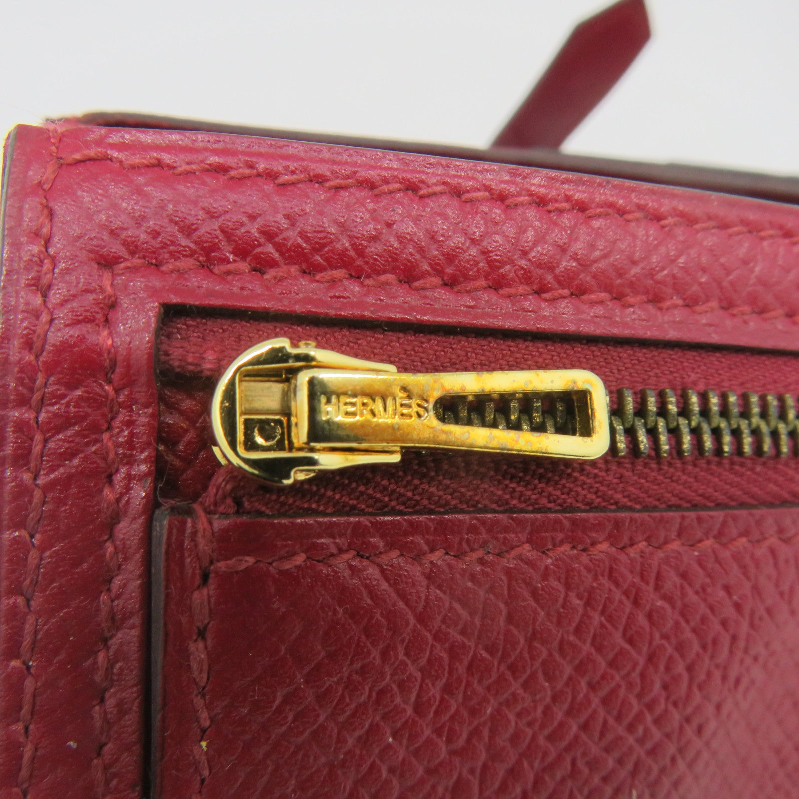 HERMES [Sharp Discount] Epsom Leather Bearn Long Wallet Gold Buckle Long Wallet Red/Rouge Grenade