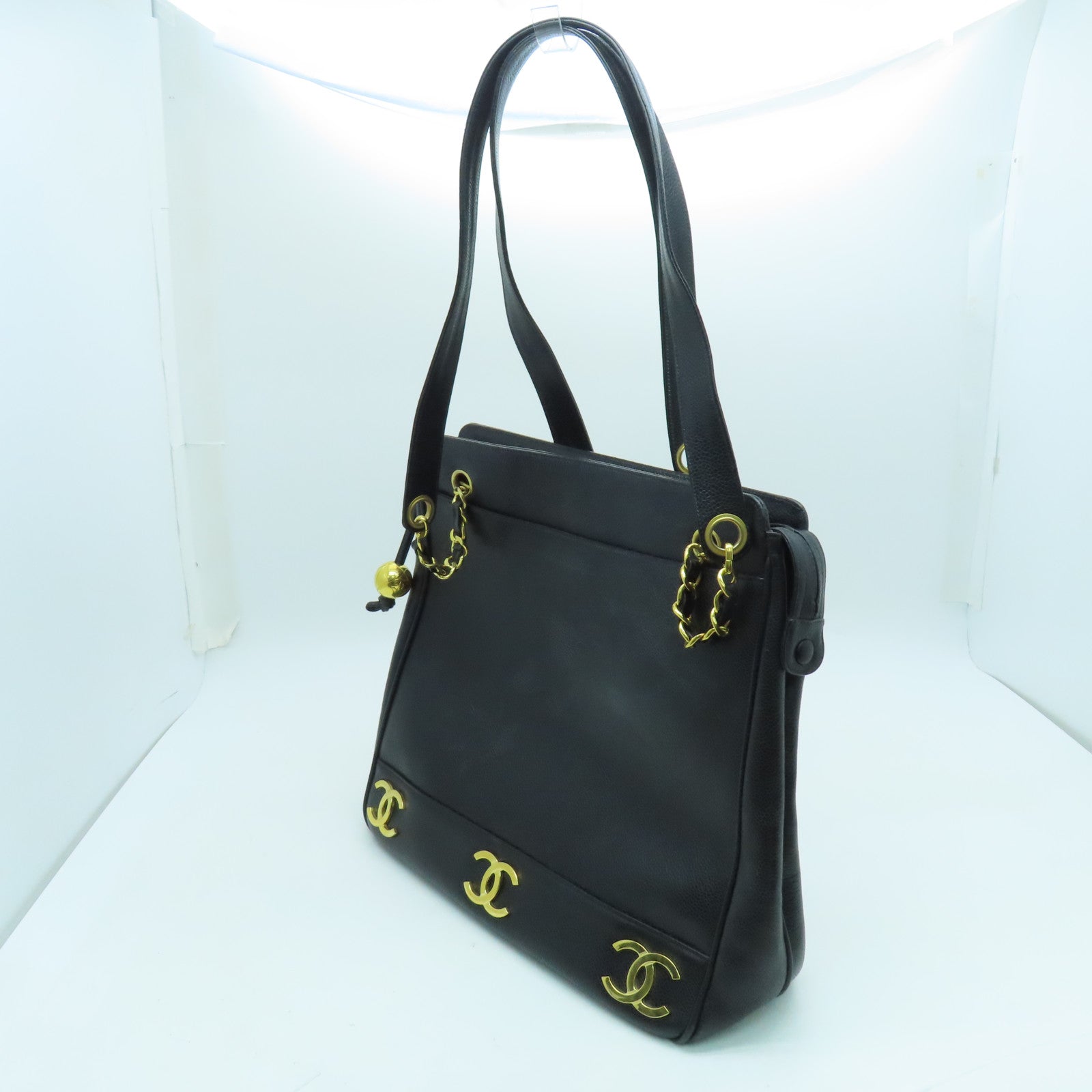CHANEL cowhide leather Shoulder Bag gold buckle shoulder bag black