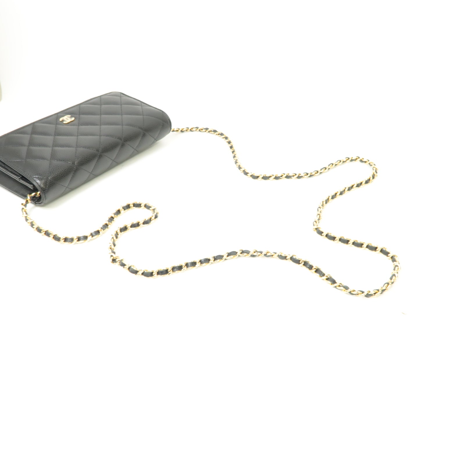 CHANEL Caviar皮革WOC Shoulder Bag金扣鏈帶肩背袋黒色
