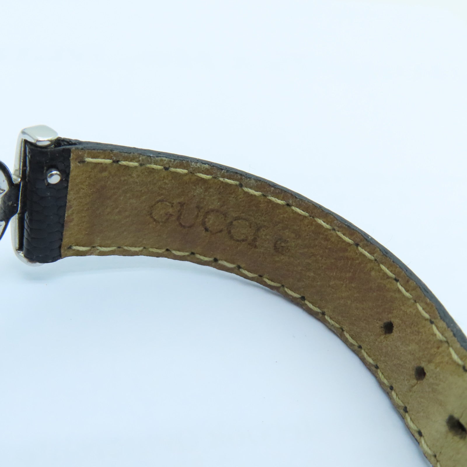 GUCCI 不锈钢/皮革带手表石英机芯黑色