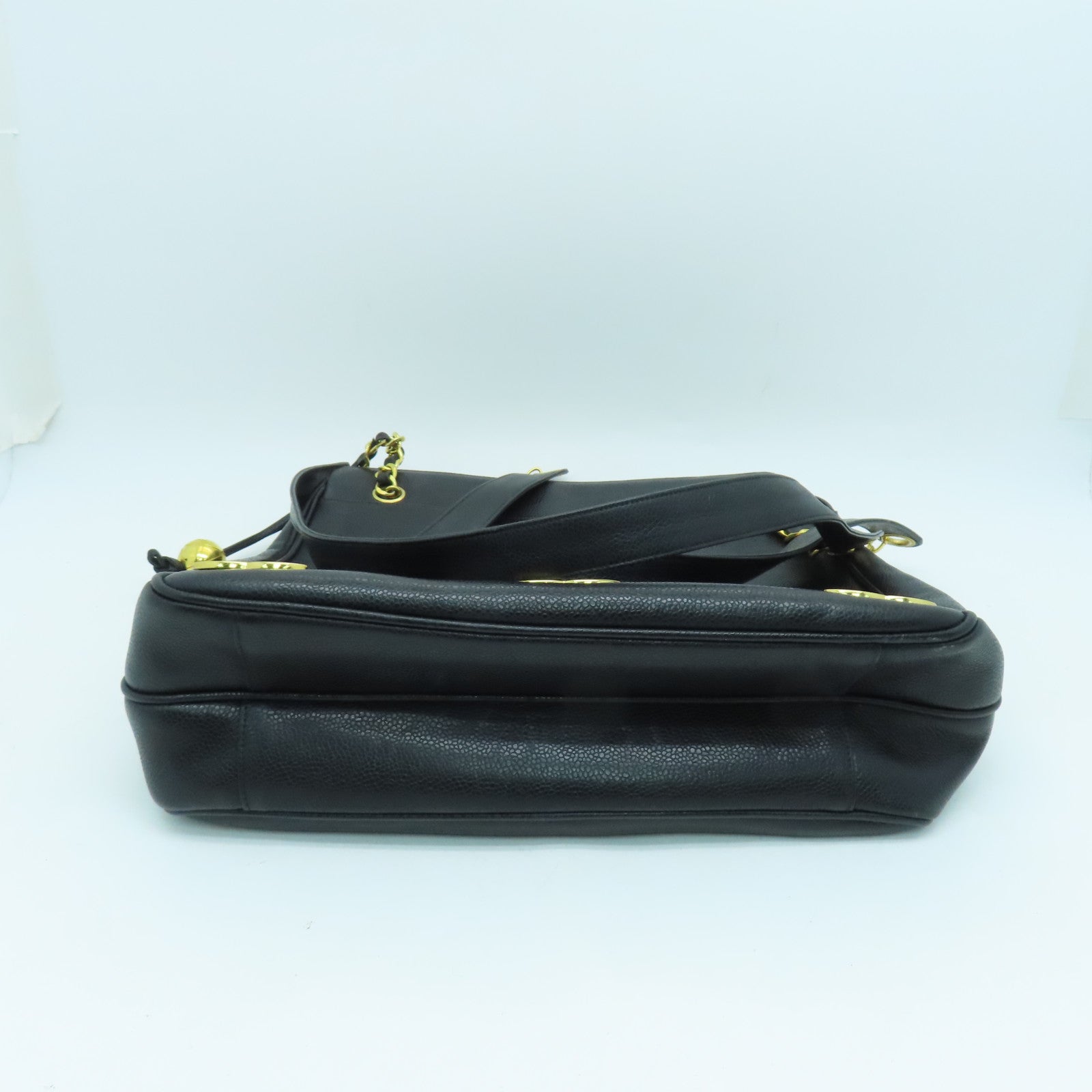 CHANEL cowhide leather Shoulder Bag gold buckle shoulder bag black