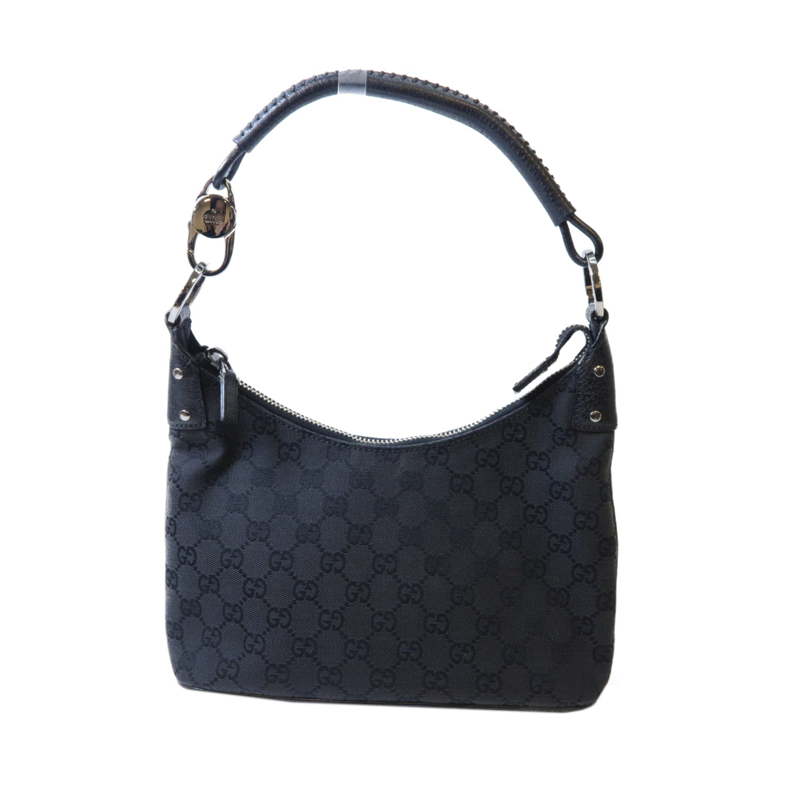 GUCCI 帆布Shoulder Bag銀扣肩背袋黑色