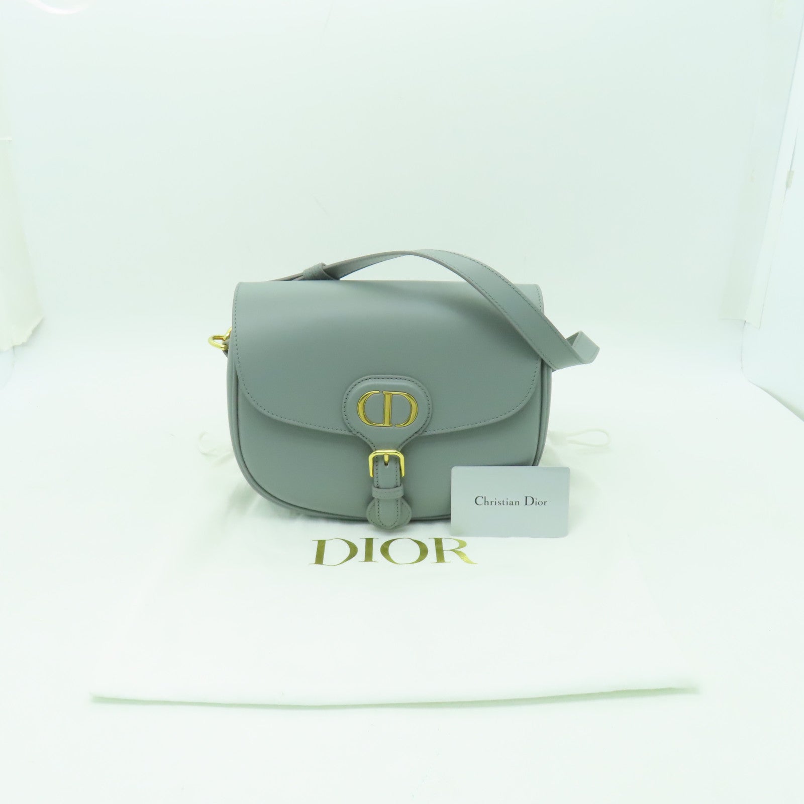 Dior 牛皮皮革Bobby Bag金扣肩背袋灰色
