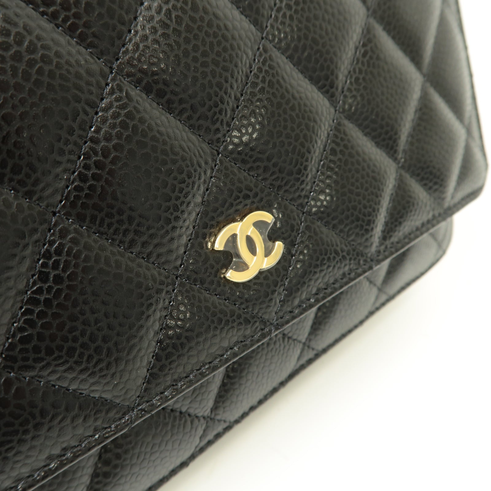 CHANEL Caviar皮革WOC Shoulder Bag金扣鏈帶肩背袋黒色