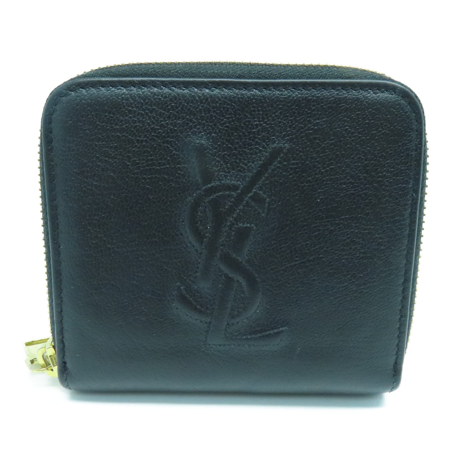 SAINT LAURENT Calfskin Leather Wallet Gold Buckle Wallet Black
