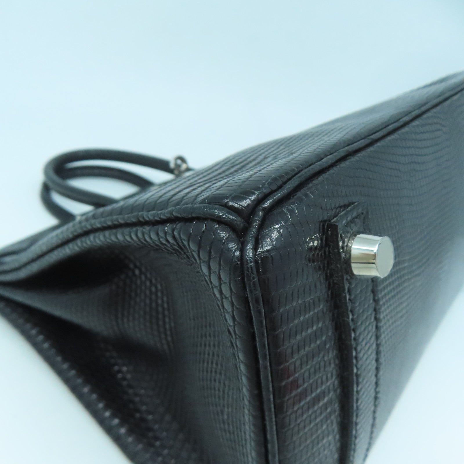 HERMES 蜥蜴皮革Birkin 25銀扣手挽袋黑色