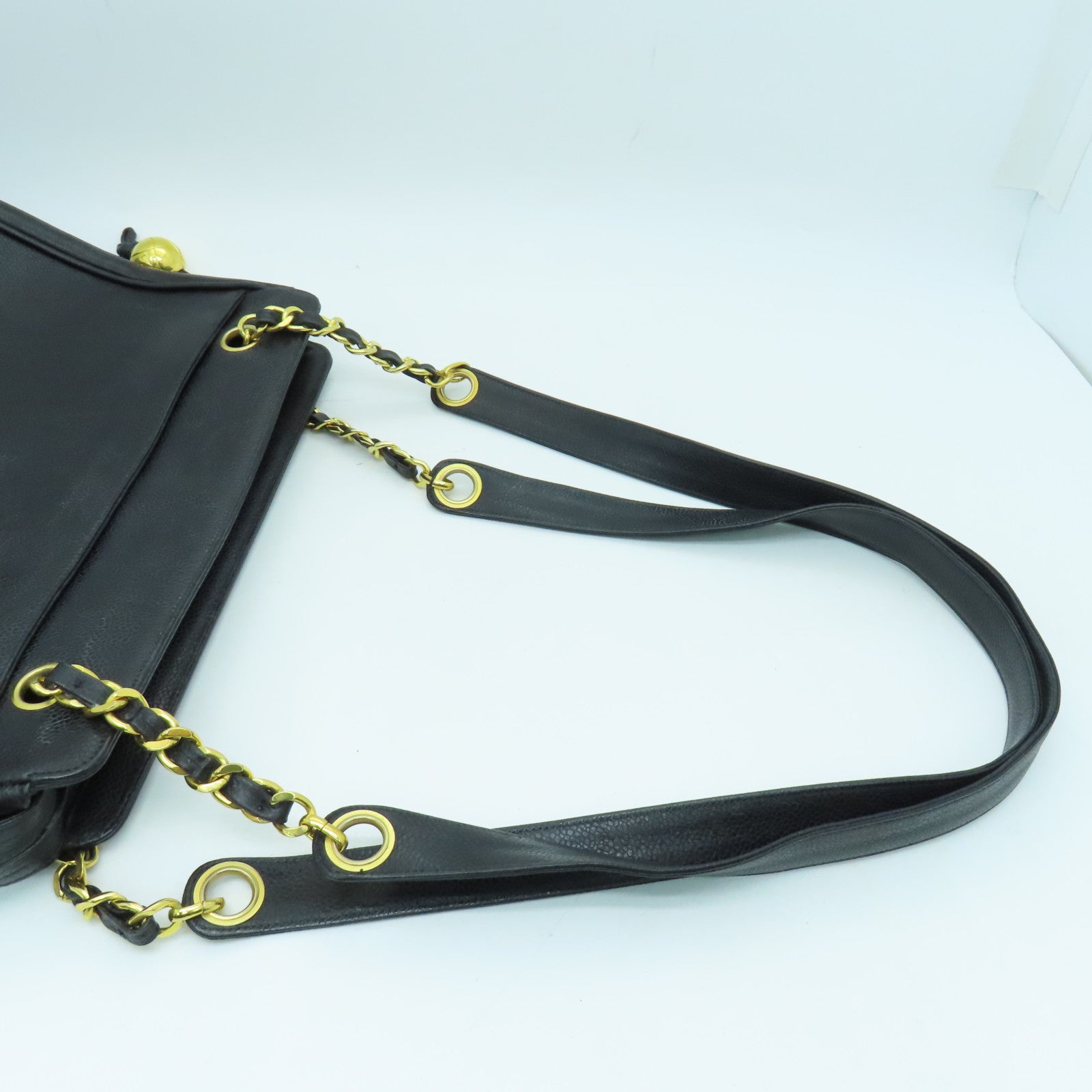 CHANEL cowhide leather Shoulder Bag gold buckle shoulder bag black