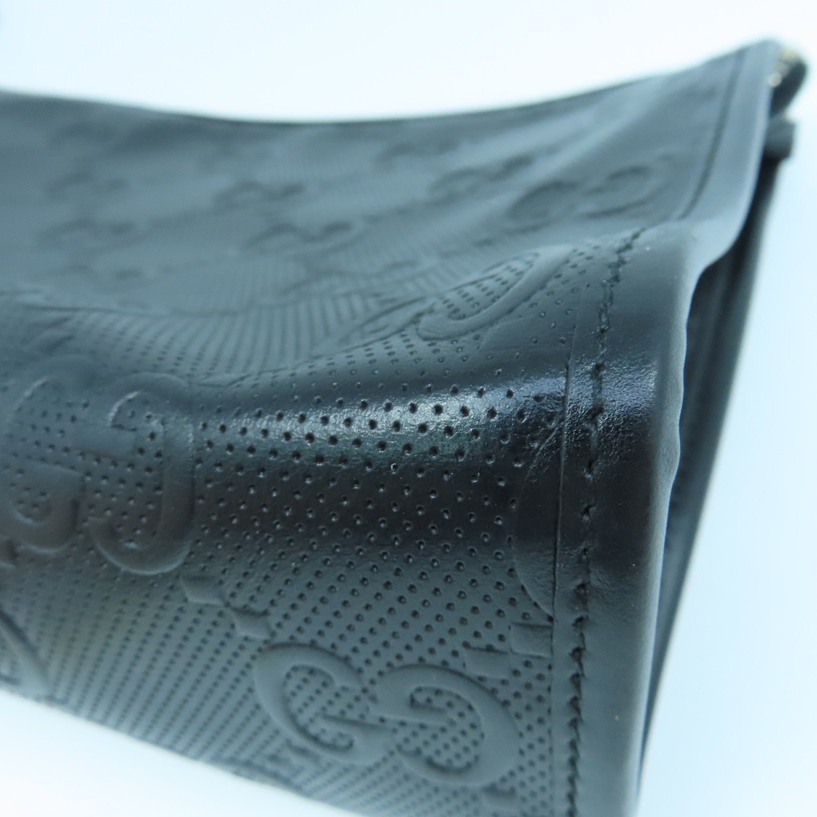 GUCCI Leather Comparison Clutch Bag Silver Buckle Black
