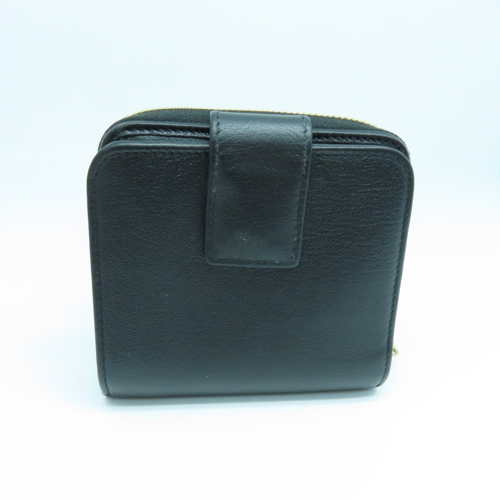 SAINT LAURENT Calfskin Leather Wallet Gold Buckle Wallet Black