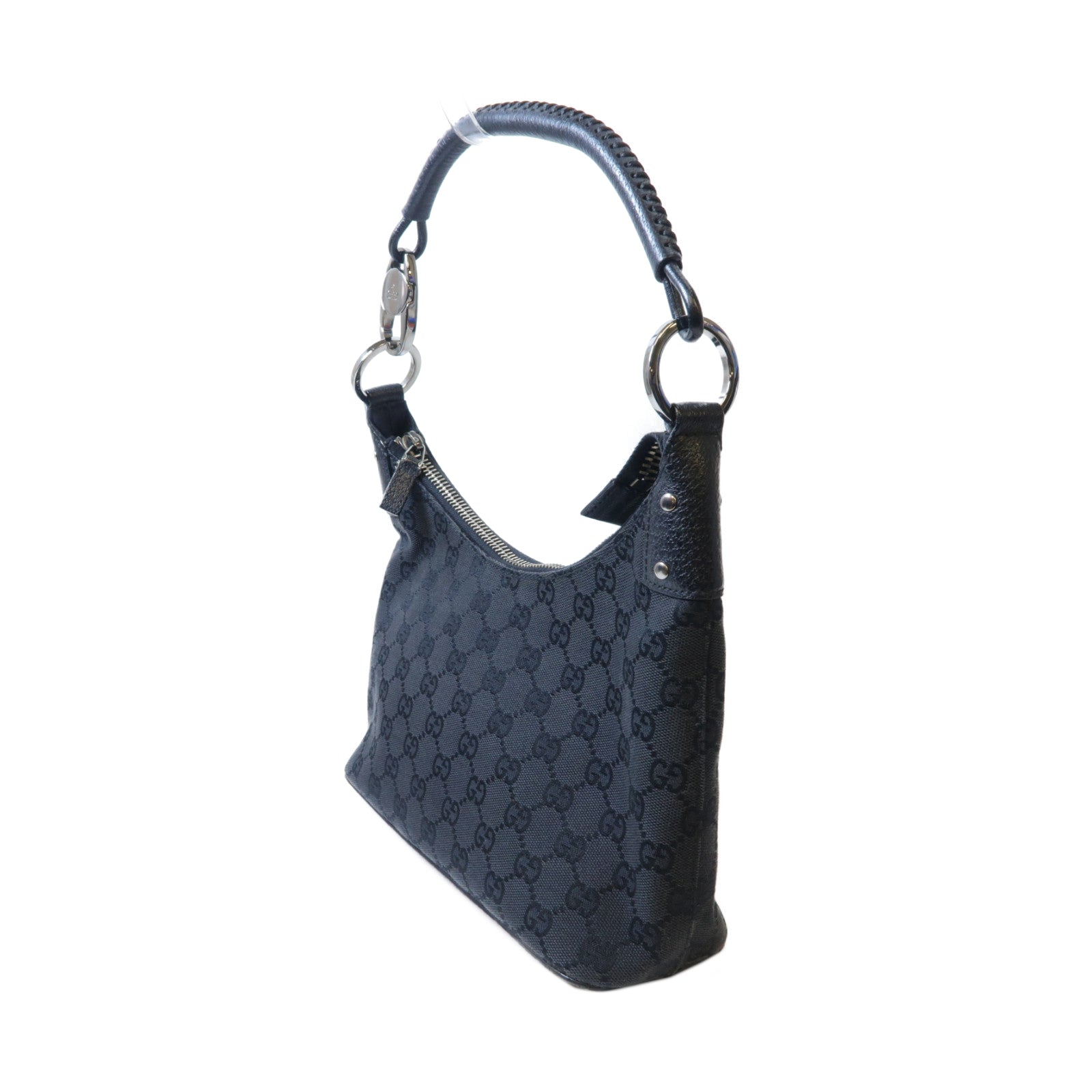 GUCCI 帆布Shoulder Bag銀扣肩背袋黑色