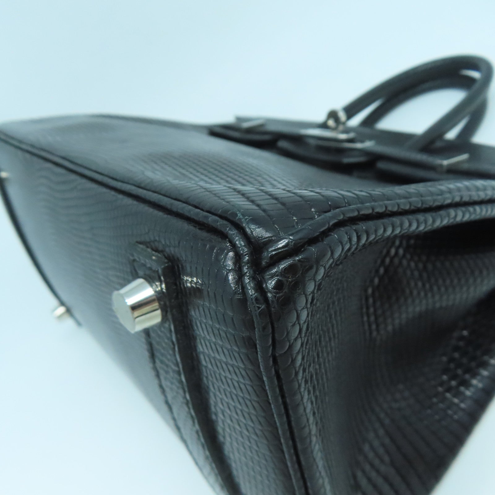 HERMES 蜥蜴皮革Birkin 25銀扣手挽袋黑色