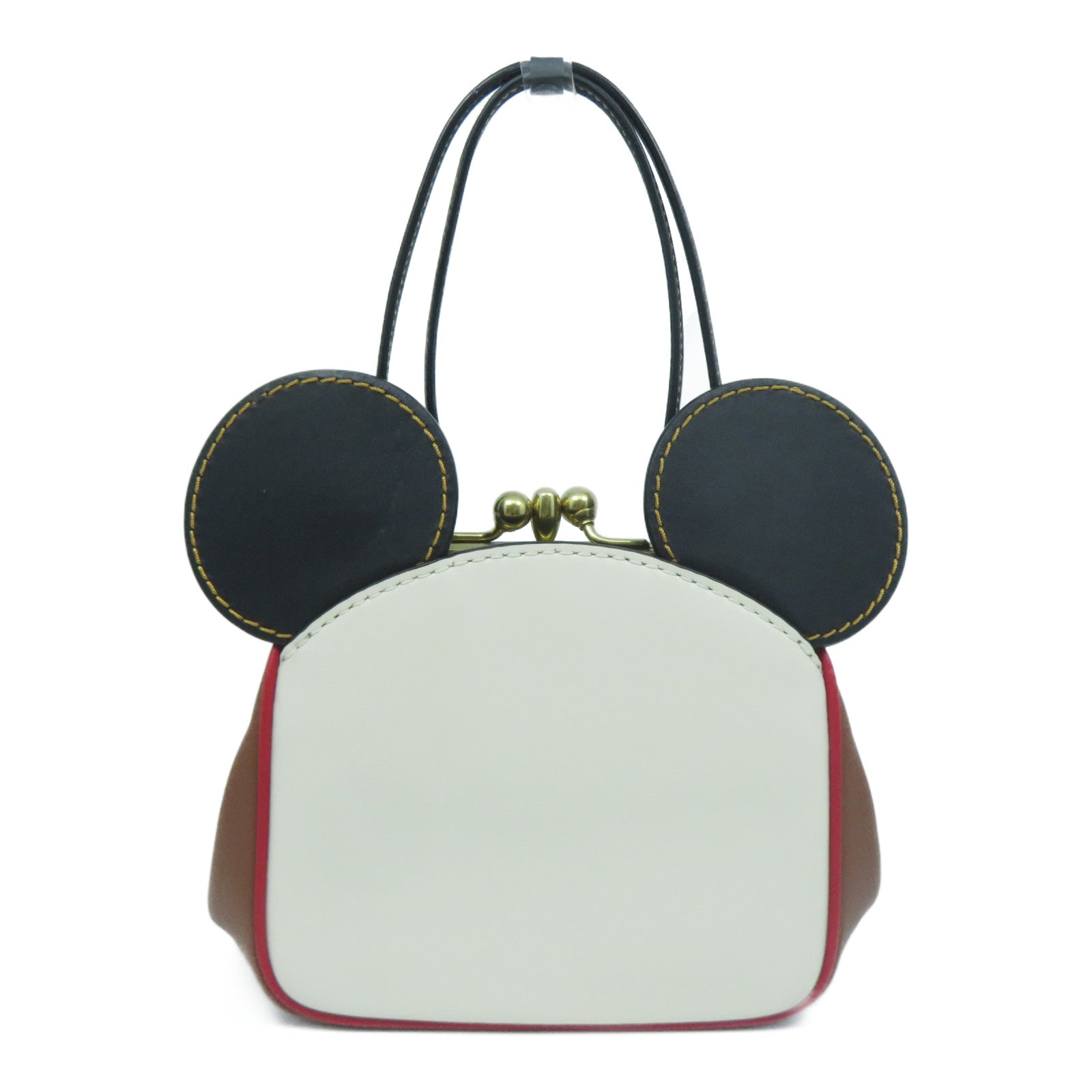 COACH 牛皮皮革Disney Mickey x Keith Haring UFO金扣手挽肩背兩用袋啡色/白色