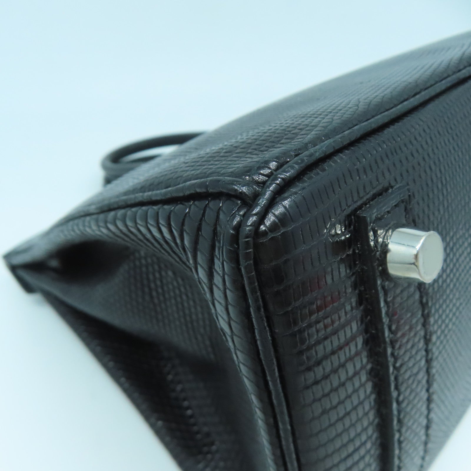 HERMES 蜥蜴皮革Birkin 25銀扣手挽袋黑色
