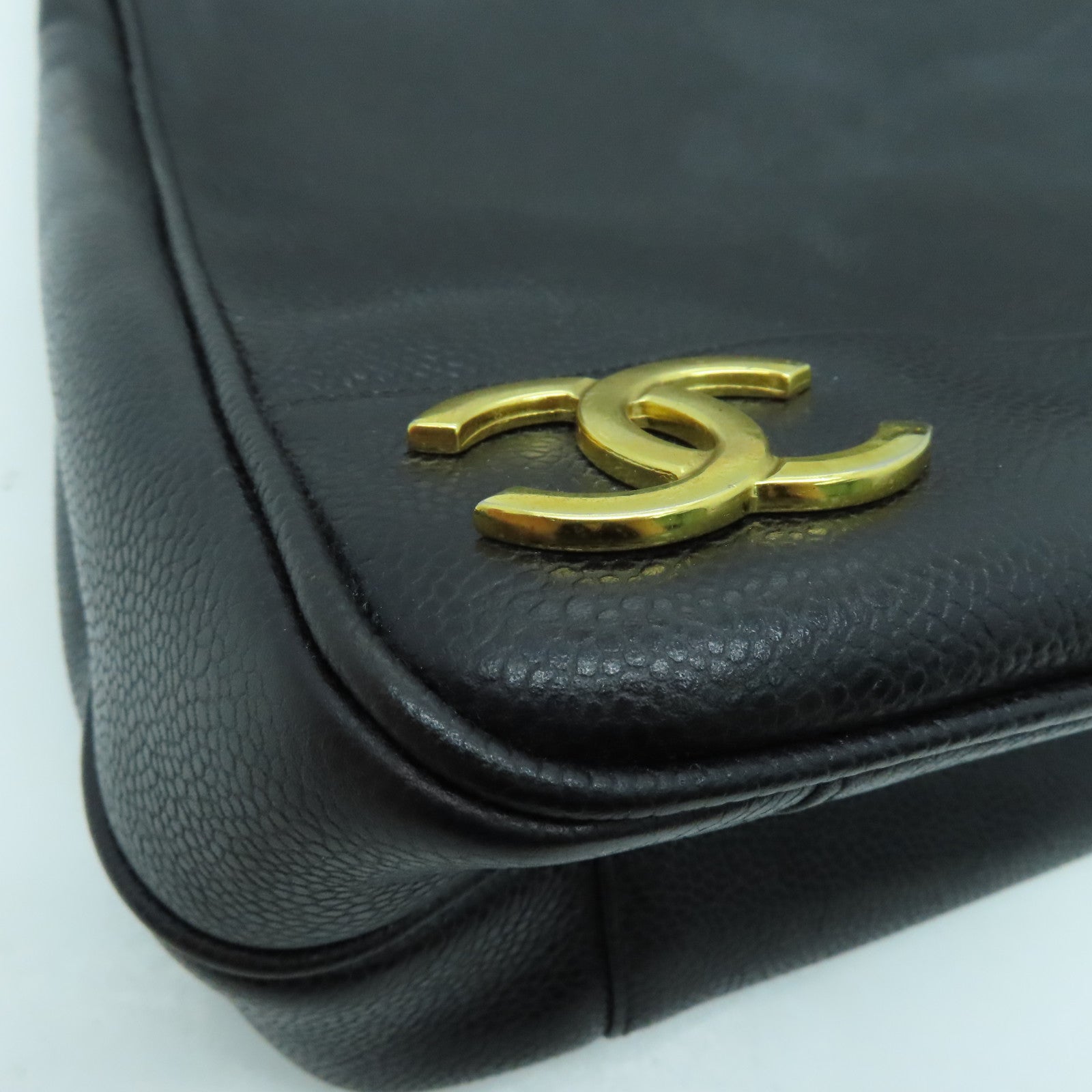 CHANEL cowhide leather Shoulder Bag gold buckle shoulder bag black