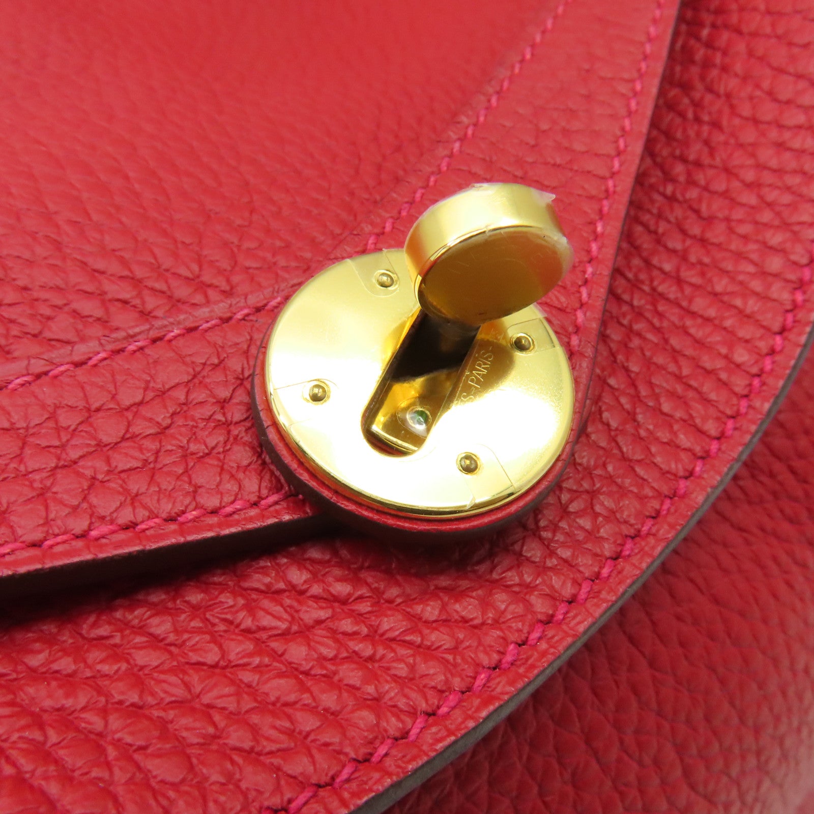 HERMES Clemence皮革Lindy 30 Shoulder Bag金扣肩背袋紅色