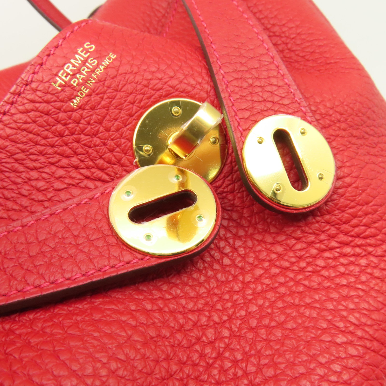 HERMES Clemence皮革Lindy 30 Shoulder Bag金扣肩背袋紅色