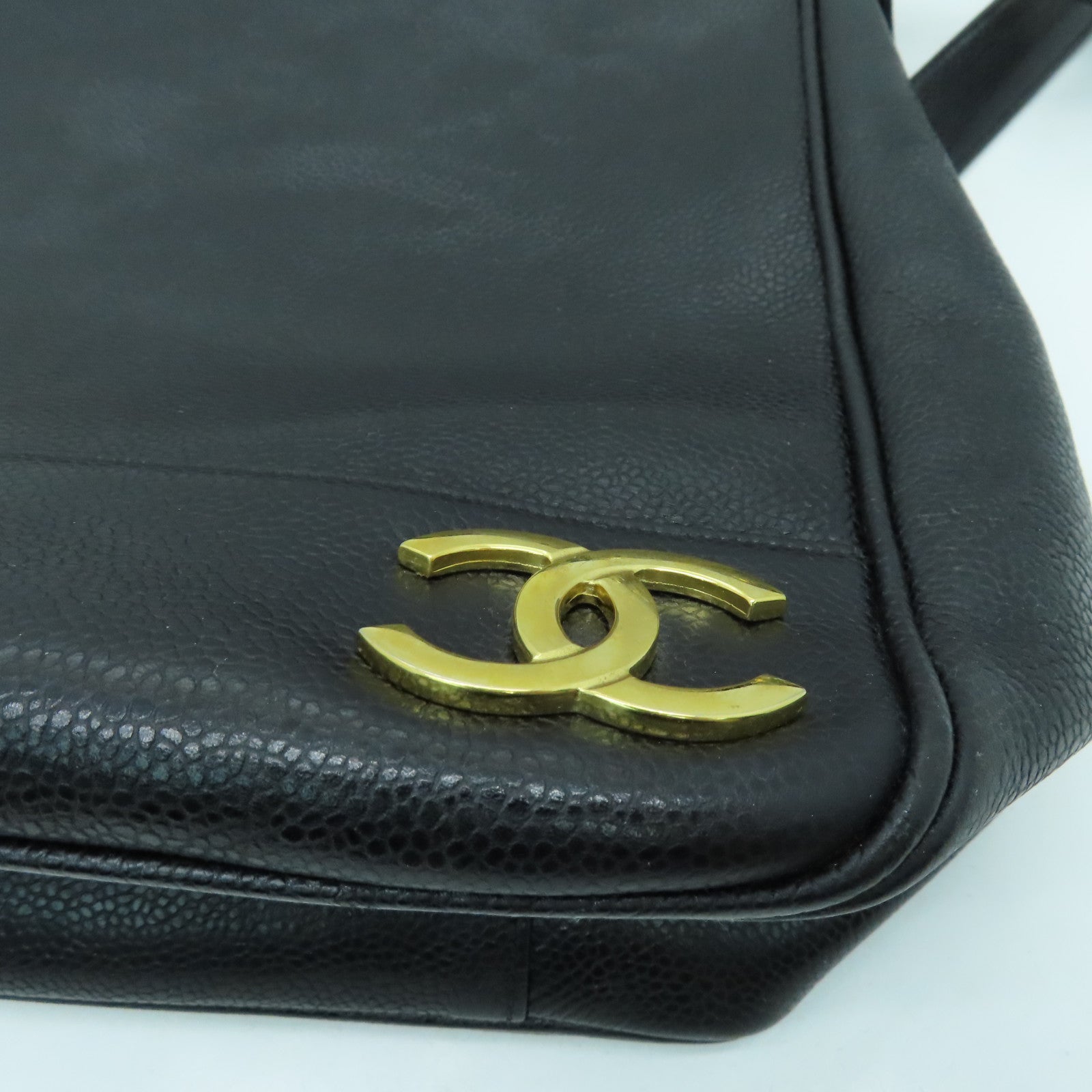 CHANEL cowhide leather Shoulder Bag gold buckle shoulder bag black