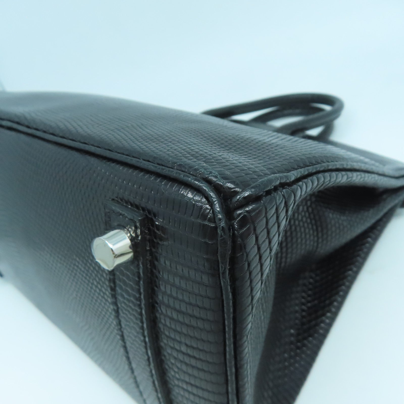 HERMES 蜥蜴皮革Birkin 25銀扣手挽袋黑色