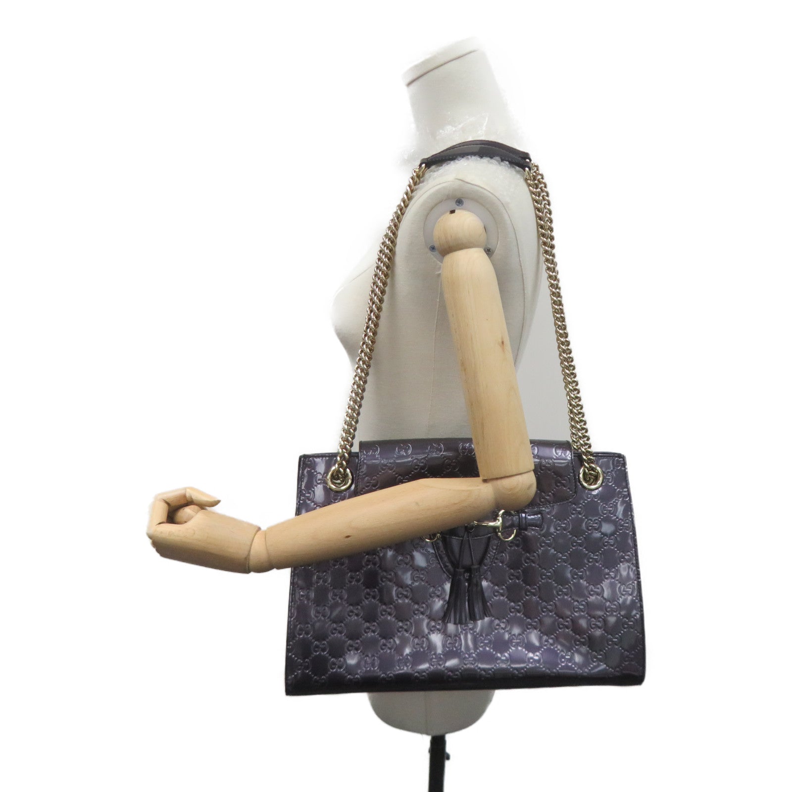 GUCCI 【激減優惠】漆皮皮革Chain Shoulder金扣鏈帶肩背袋紫色