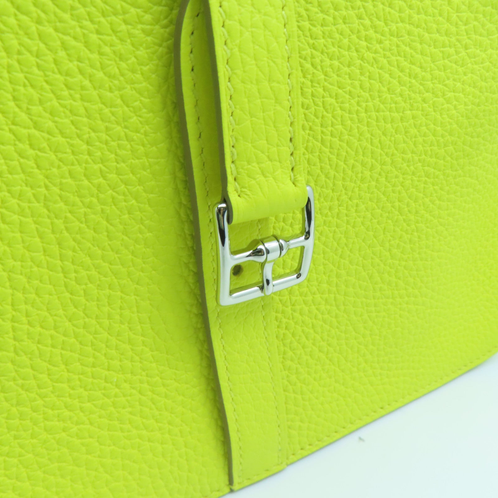HERMES Clemence皮革Halzan 25银扣肩背袋Lime黄色