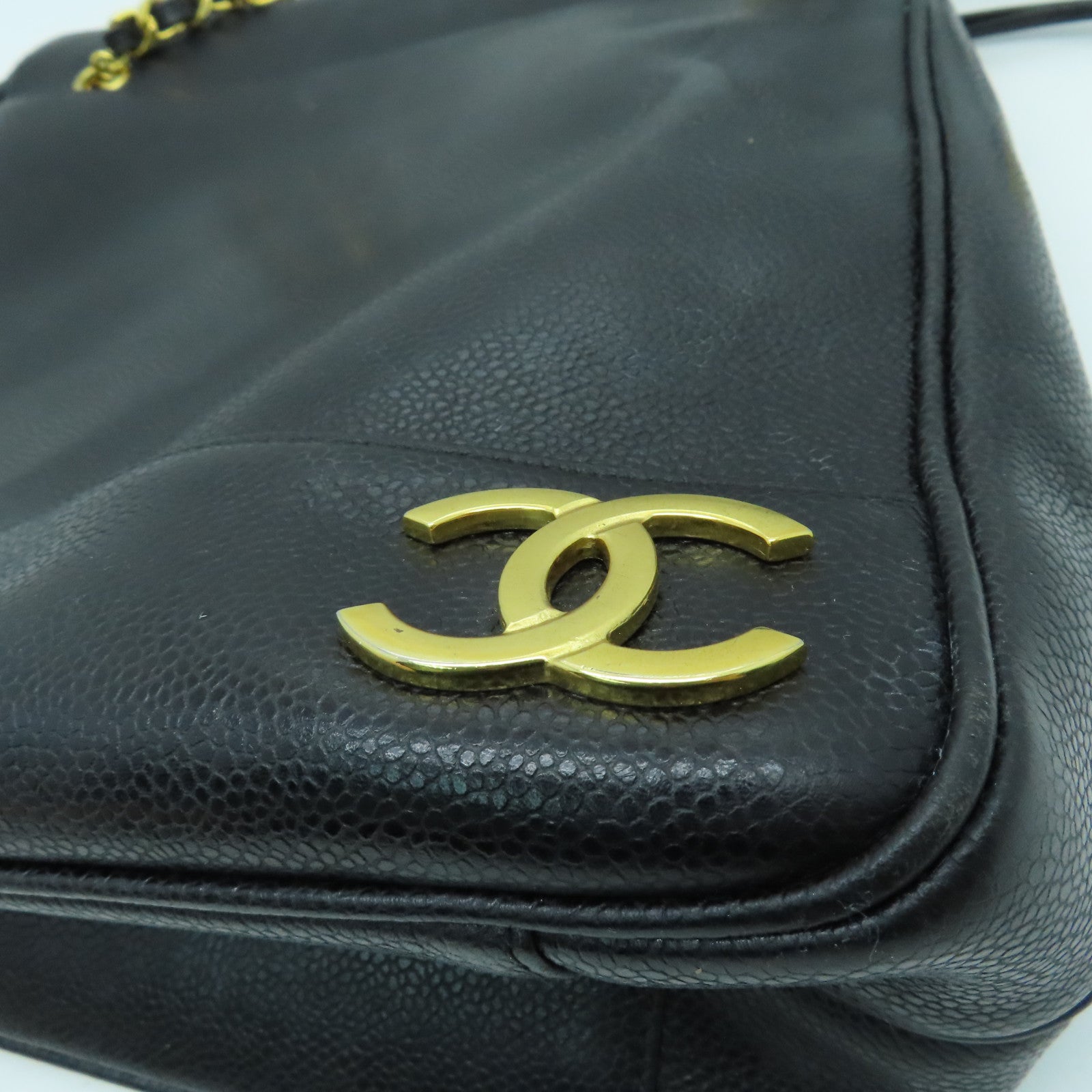 CHANEL cowhide leather Shoulder Bag gold buckle shoulder bag black