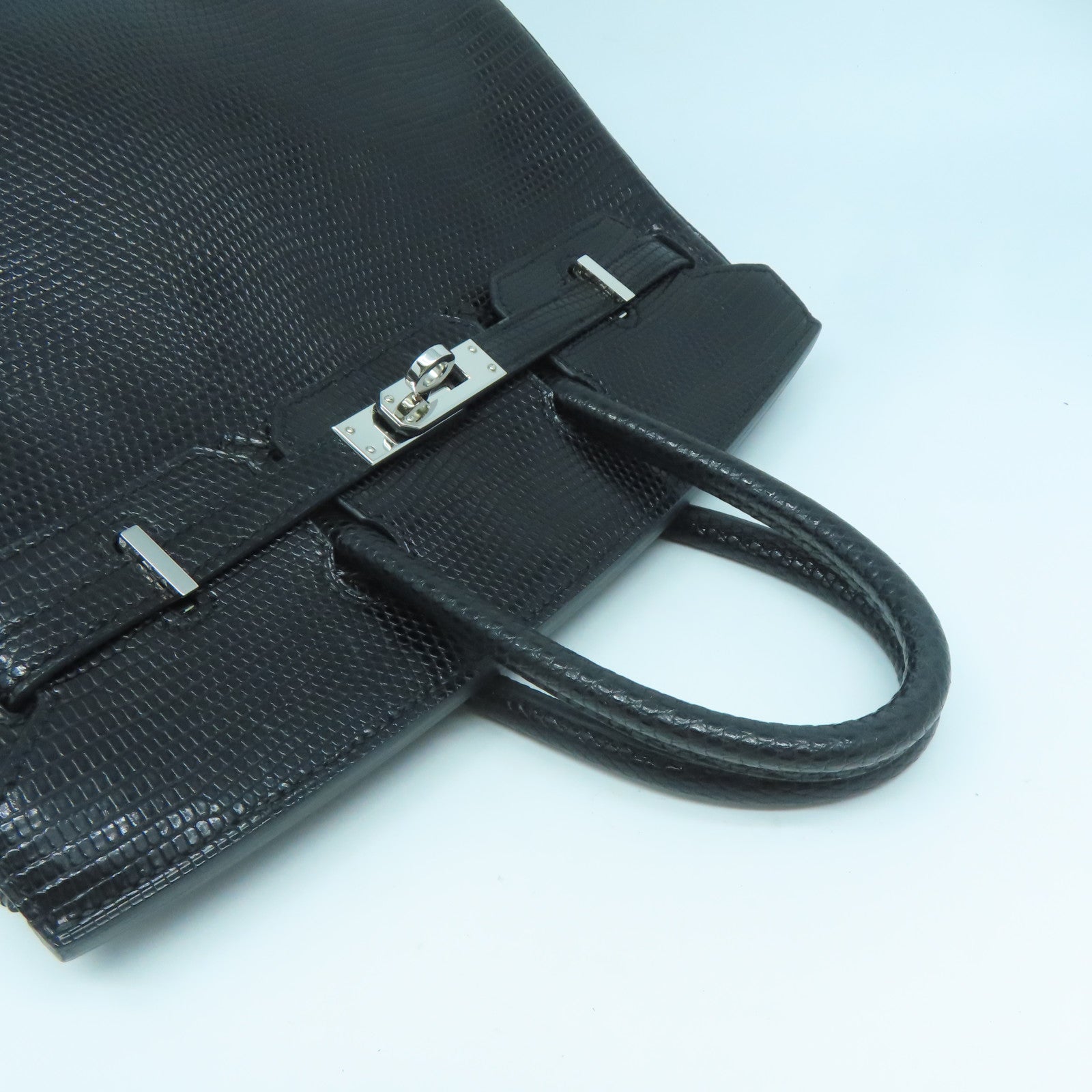 HERMES 蜥蜴皮革Birkin 25銀扣手挽袋黑色