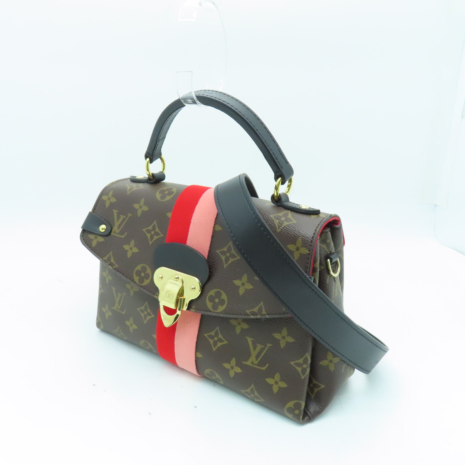 LOUIS VUITTON Monogram Georges BB金扣手挽肩背兩用袋棕色/紅色/粉紅色