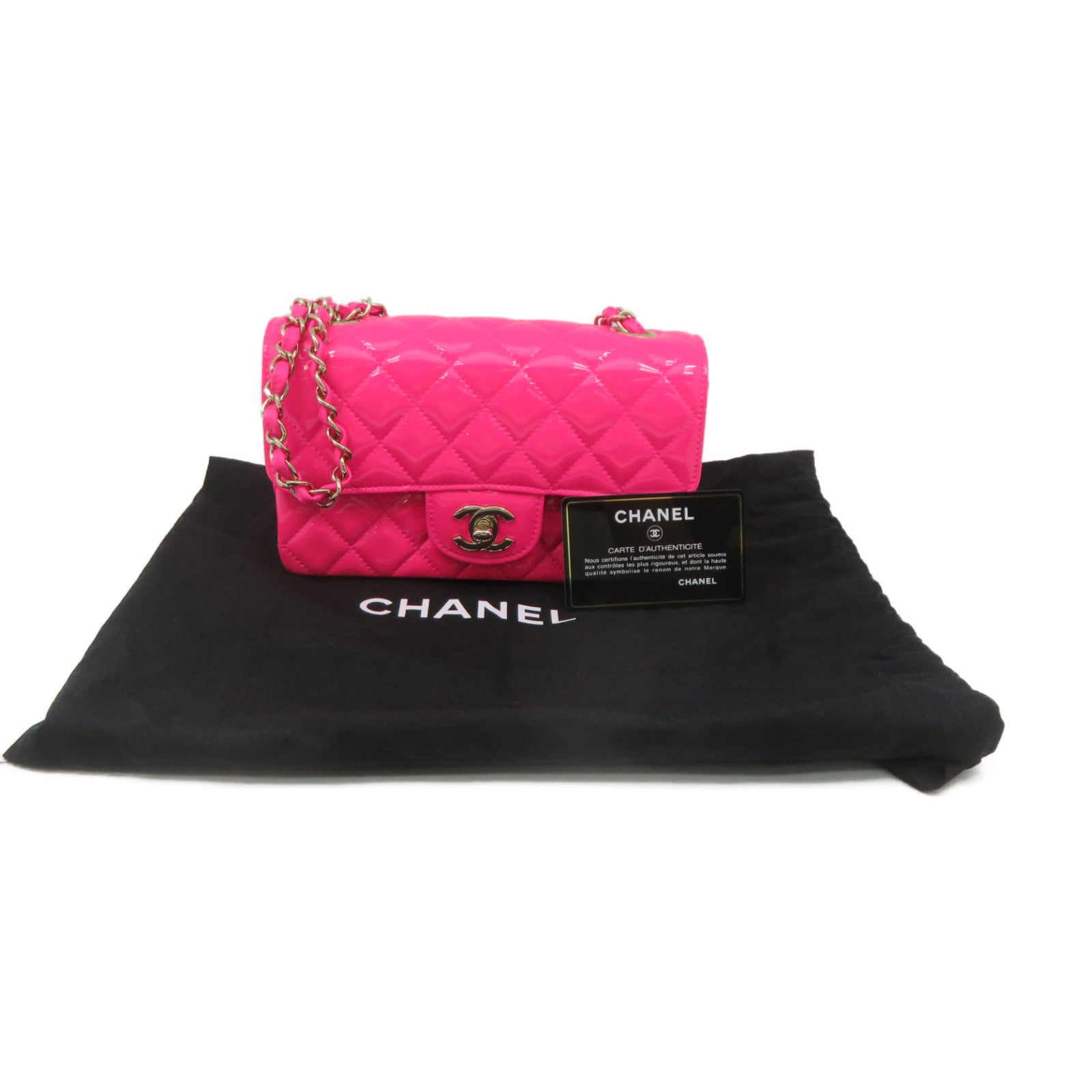 CHANEL 菱格漆皮皮革Chain Shoulder Bag金扣鏈帶肩背袋粉紅色