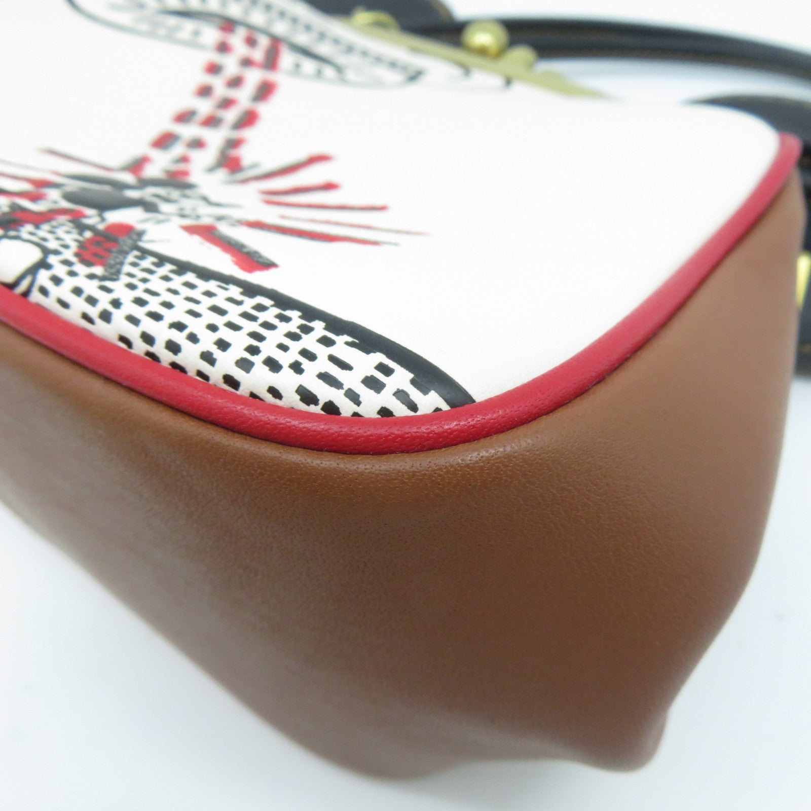 COACH 牛皮皮革Disney Mickey x Keith Haring UFO金扣手挽肩背兩用袋啡色/白色