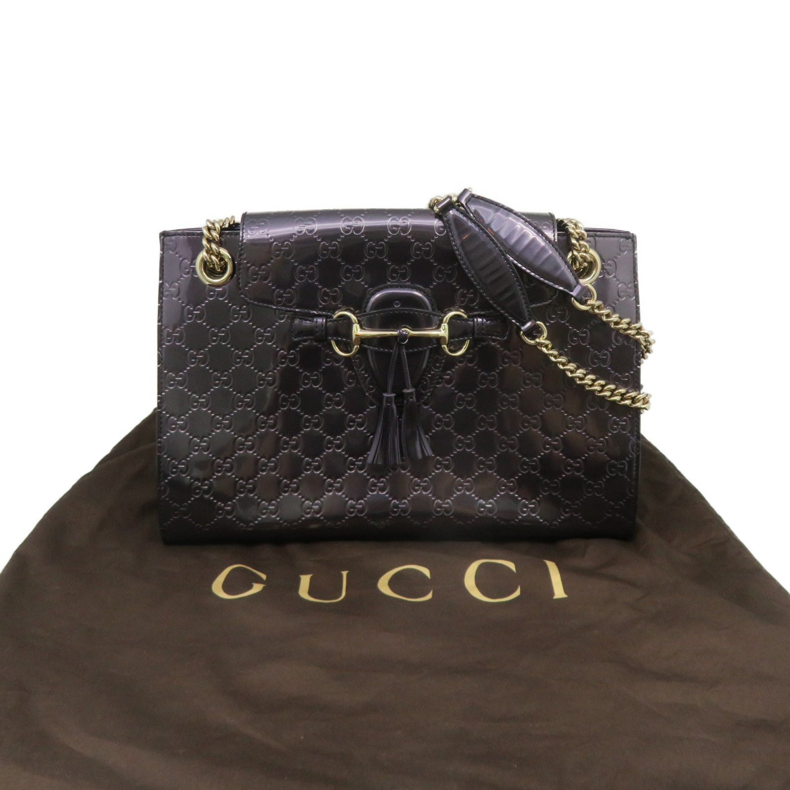 GUCCI 【激減優惠】漆皮皮革Chain Shoulder金扣鏈帶肩背袋紫色