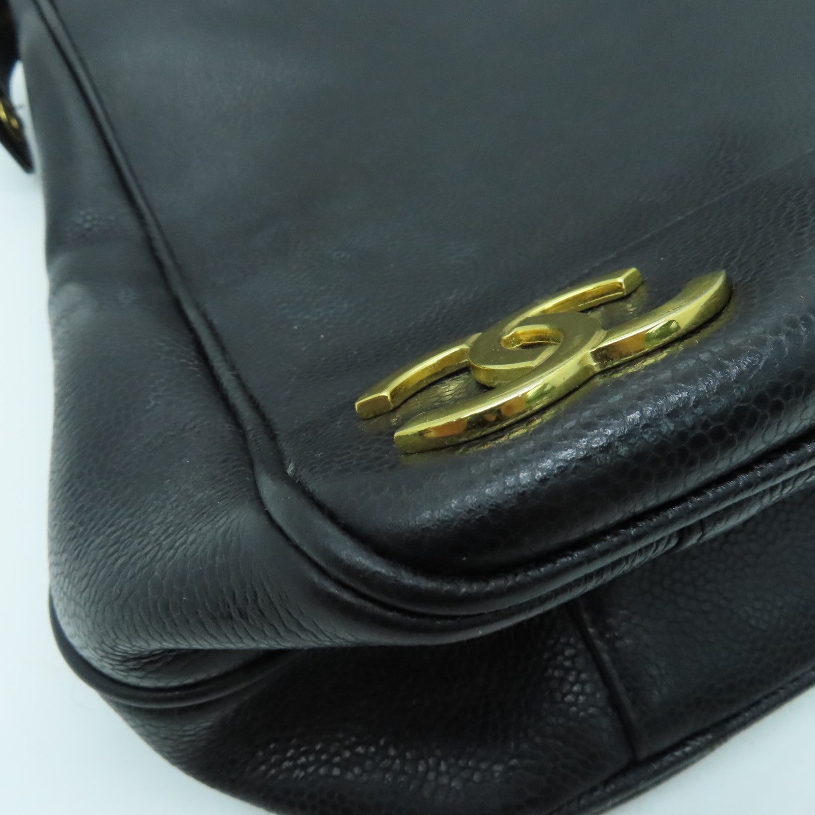 CHANEL cowhide leather Shoulder Bag gold buckle shoulder bag black