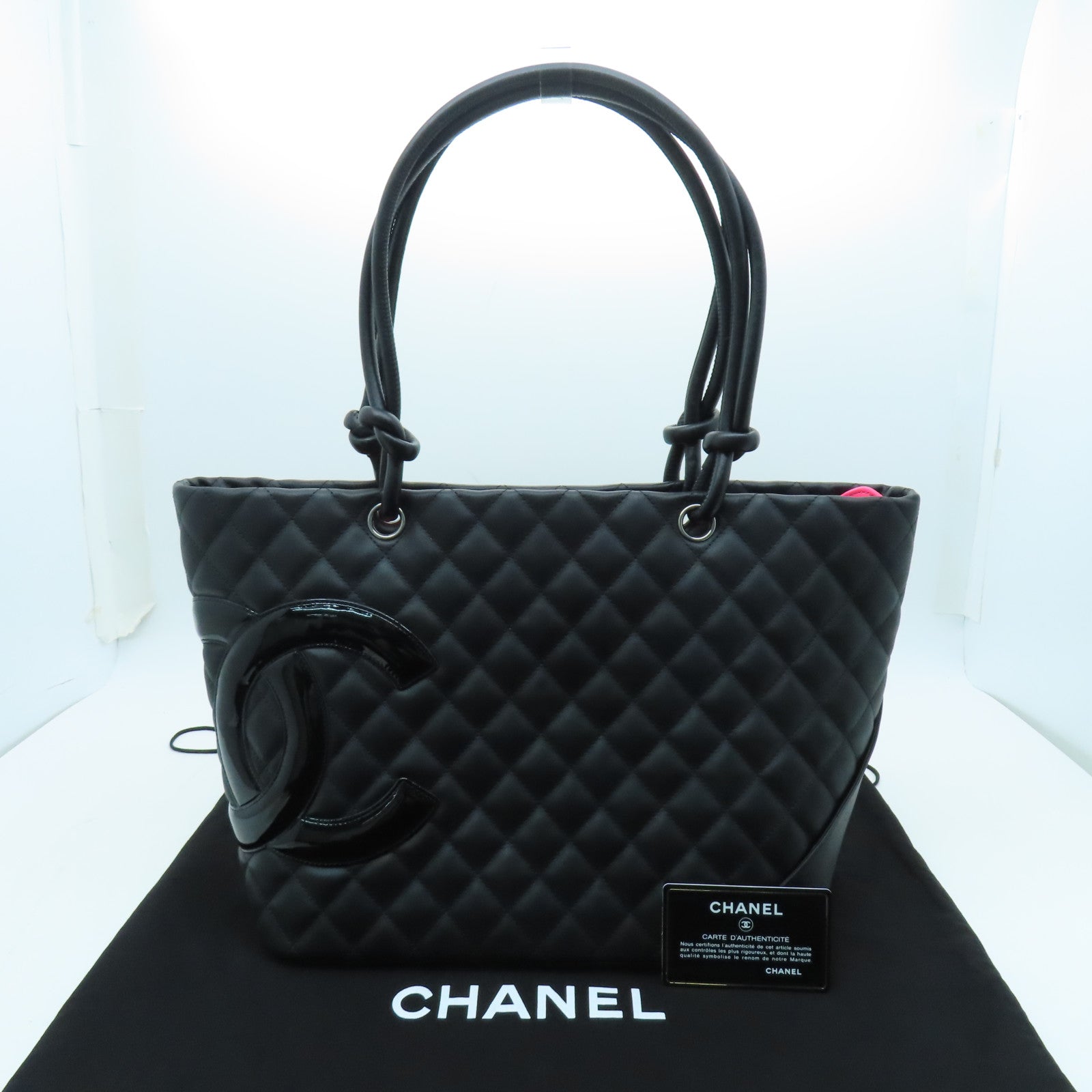 CHANEL Lingge cowhide leather Cambon Line Tote silver buckle handle bag / shoulder bag black