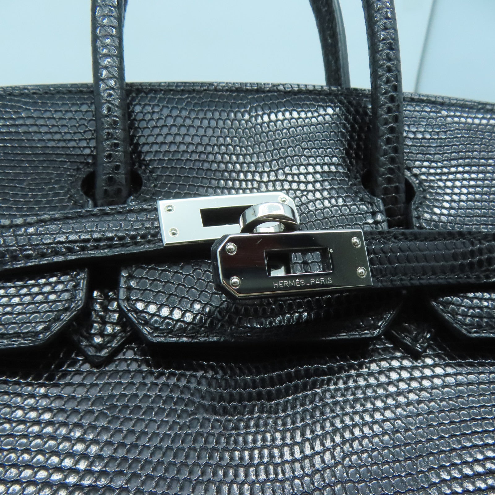 HERMES 蜥蜴皮革Birkin 25銀扣手挽袋黑色