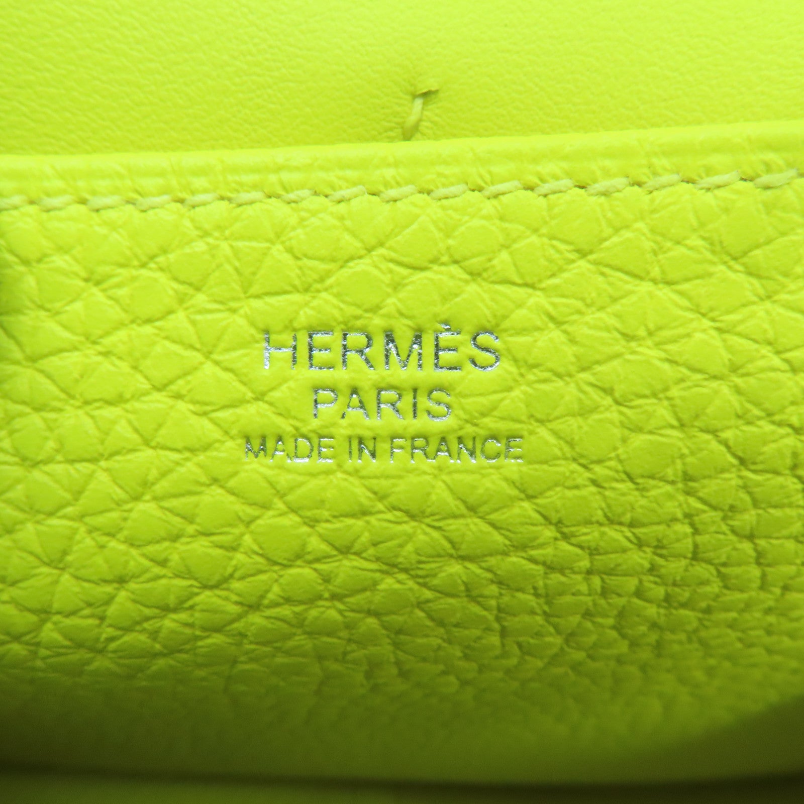HERMES Clemence皮革Halzan 25银扣肩背袋Lime黄色