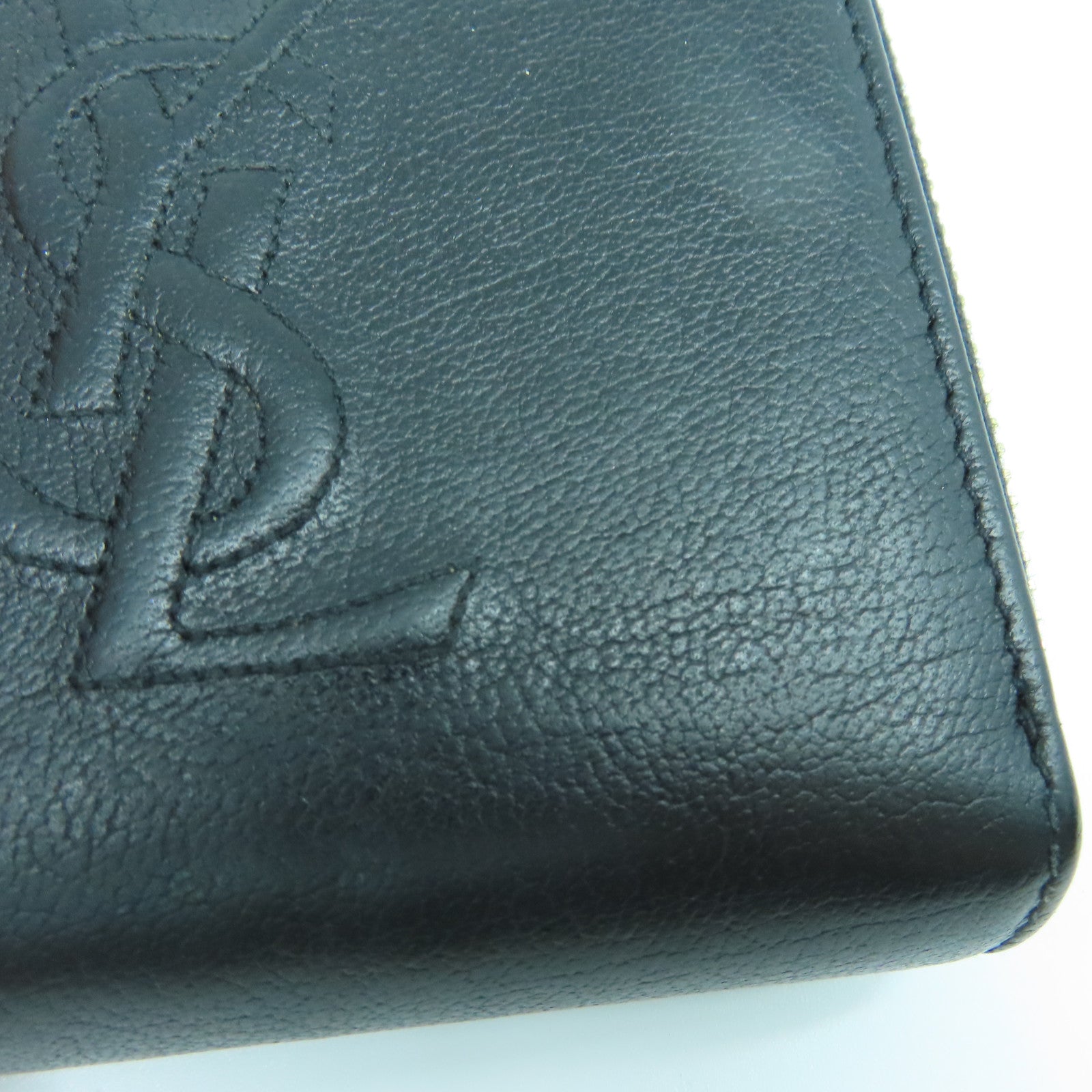SAINT LAURENT Calfskin Leather Wallet Gold Buckle Wallet Black