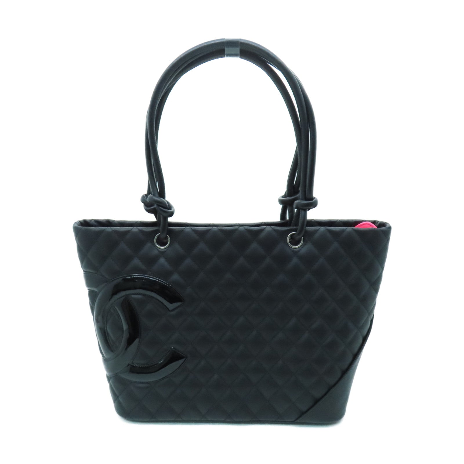 CHANEL Lingge cowhide leather Cambon Line Tote silver buckle handle bag / shoulder bag black