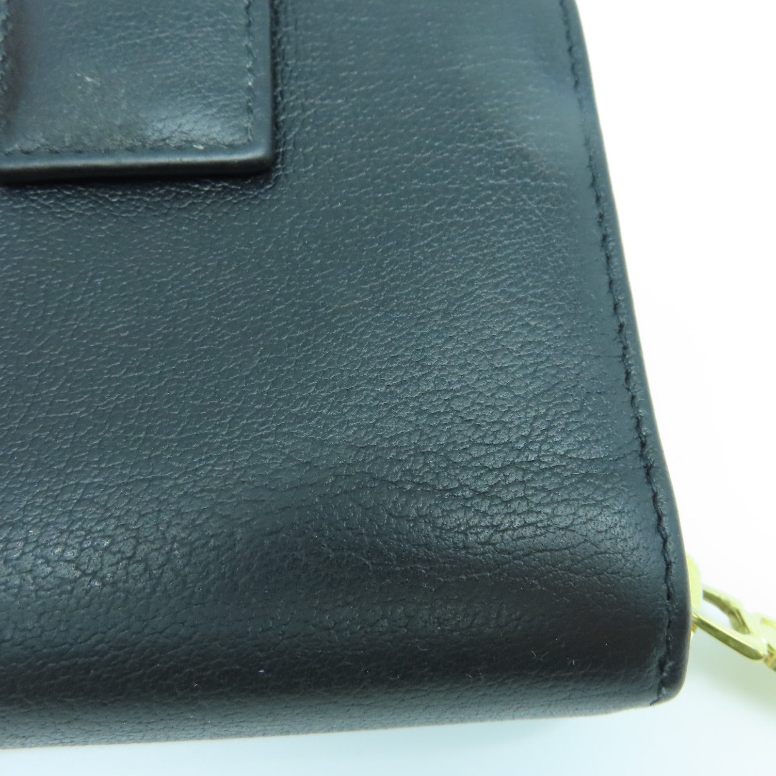 SAINT LAURENT Calfskin Leather Wallet Gold Buckle Wallet Black