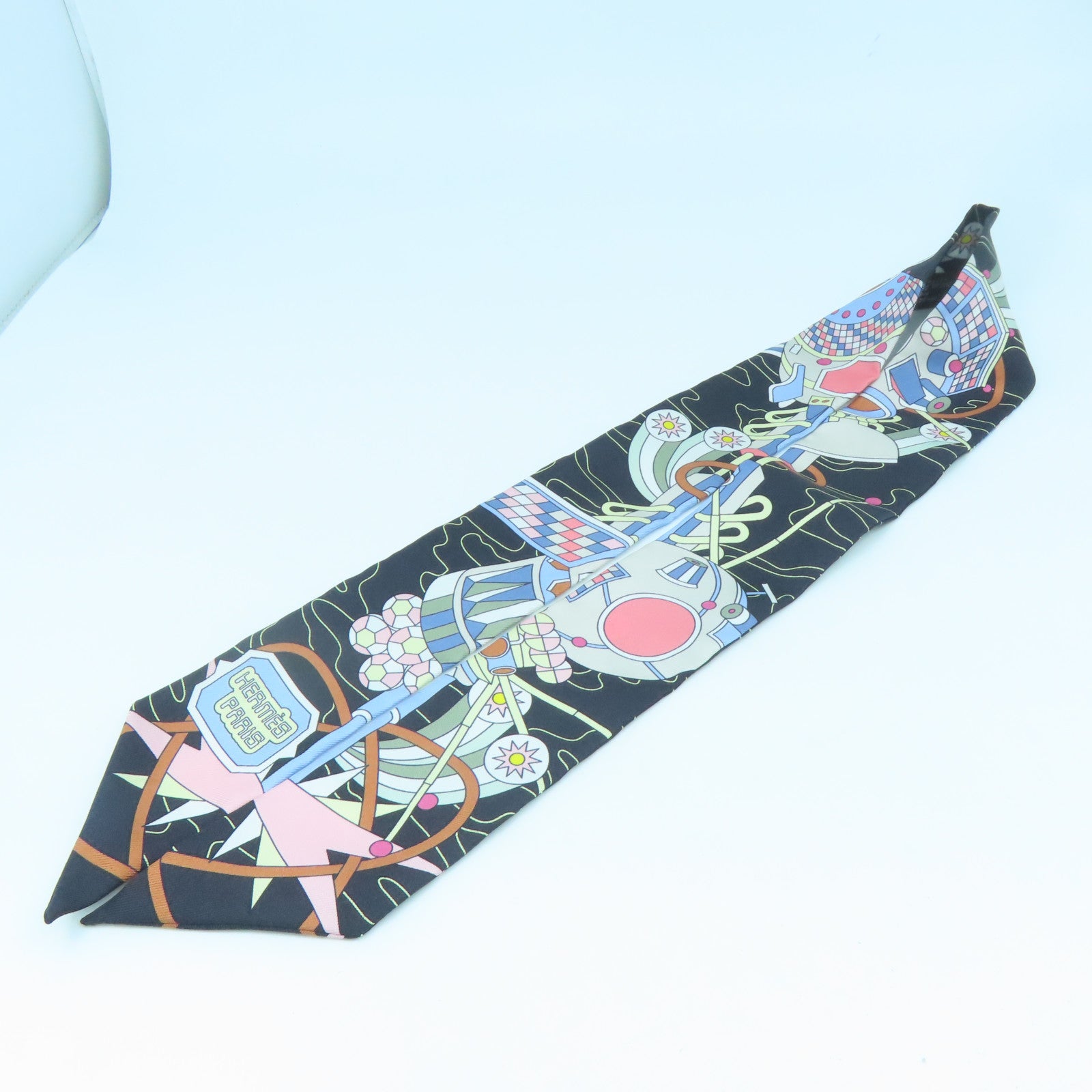 HERMES 絲質Twilly絲巾黑色/彩色