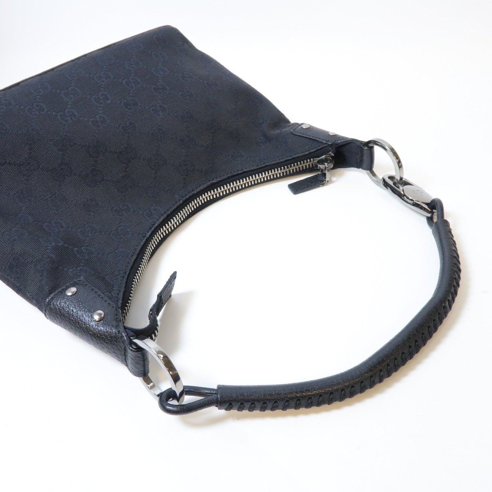 GUCCI 帆布Shoulder Bag銀扣肩背袋黑色