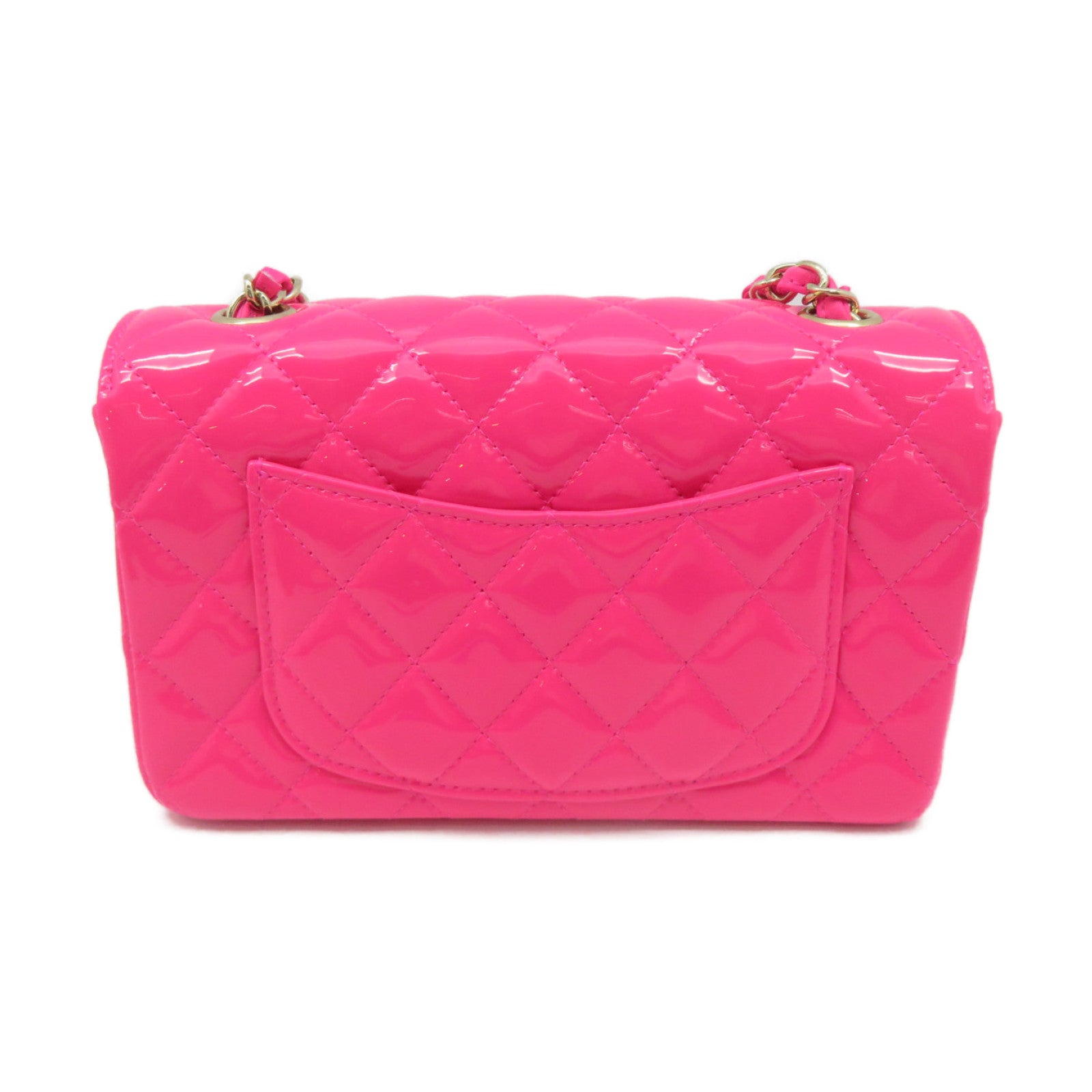 CHANEL 菱格漆皮皮革Chain Shoulder Bag金扣鏈帶肩背袋粉紅色