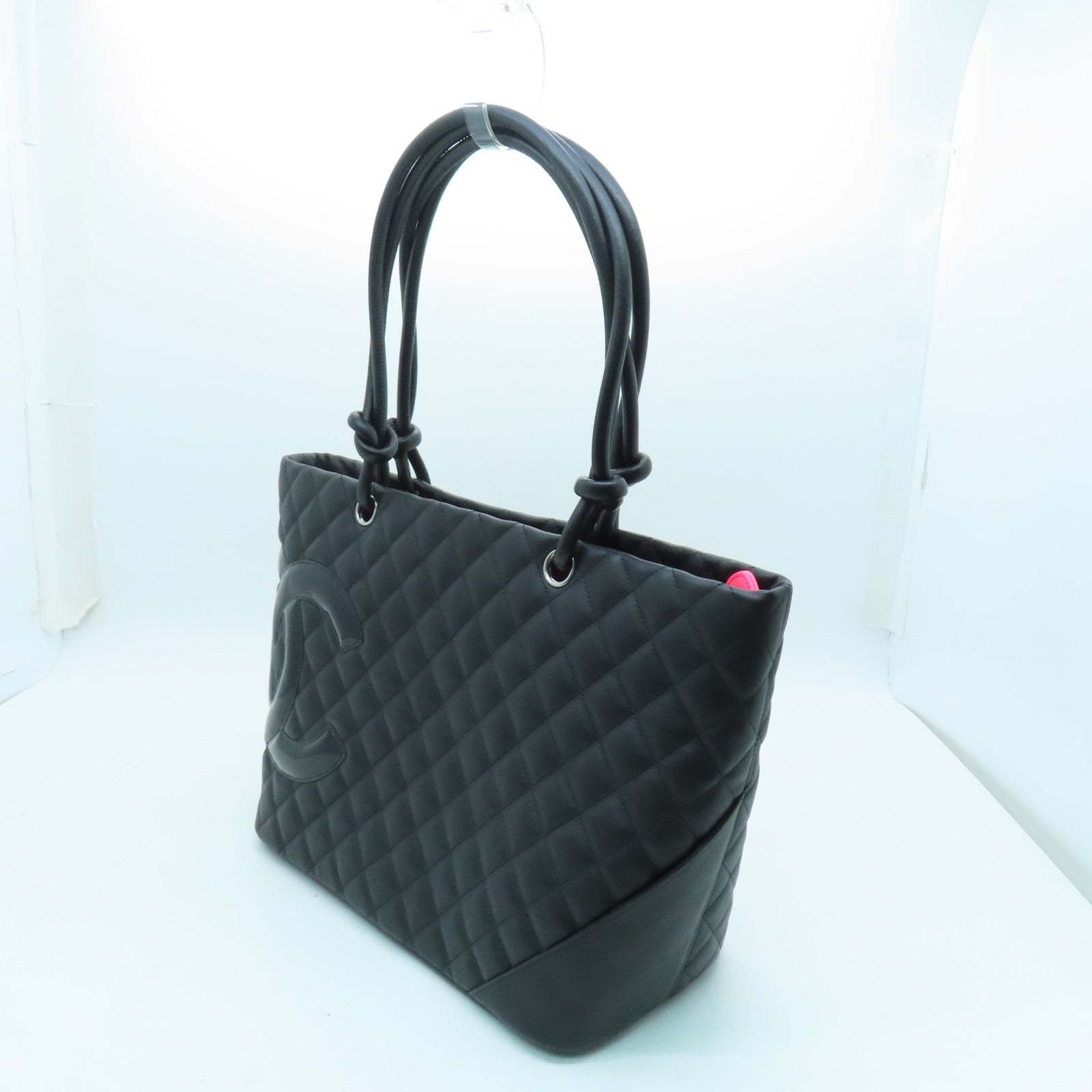 CHANEL Lingge cowhide leather Cambon Line Tote silver buckle handle bag / shoulder bag black
