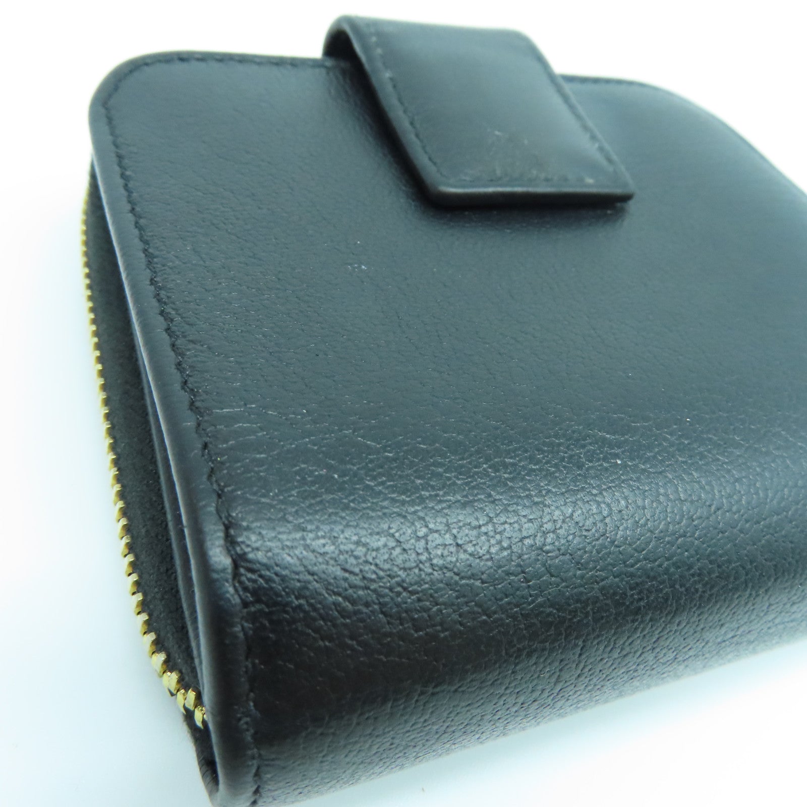 SAINT LAURENT Calfskin Leather Wallet Gold Buckle Wallet Black