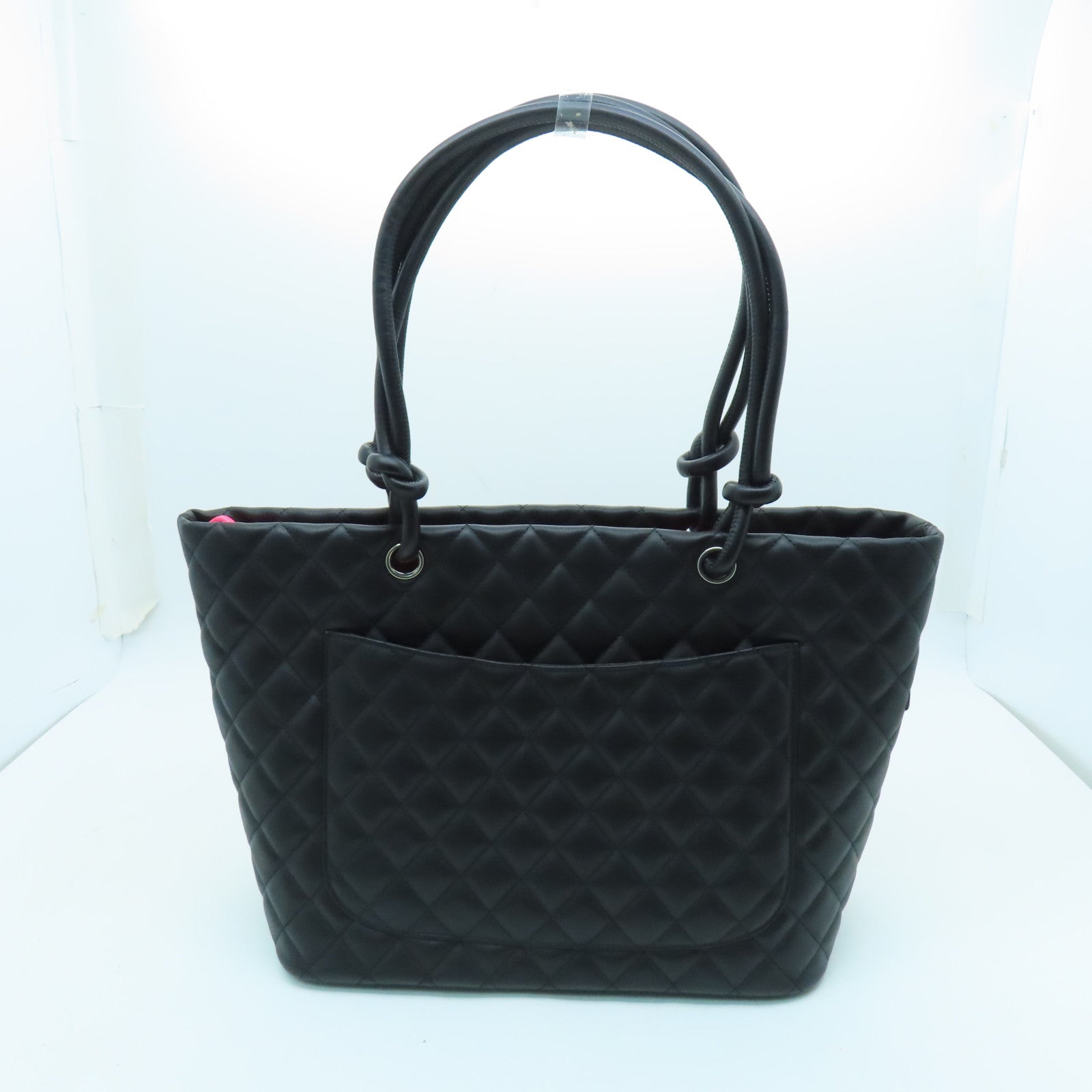 CHANEL Lingge cowhide leather Cambon Line Tote silver buckle handle bag / shoulder bag black