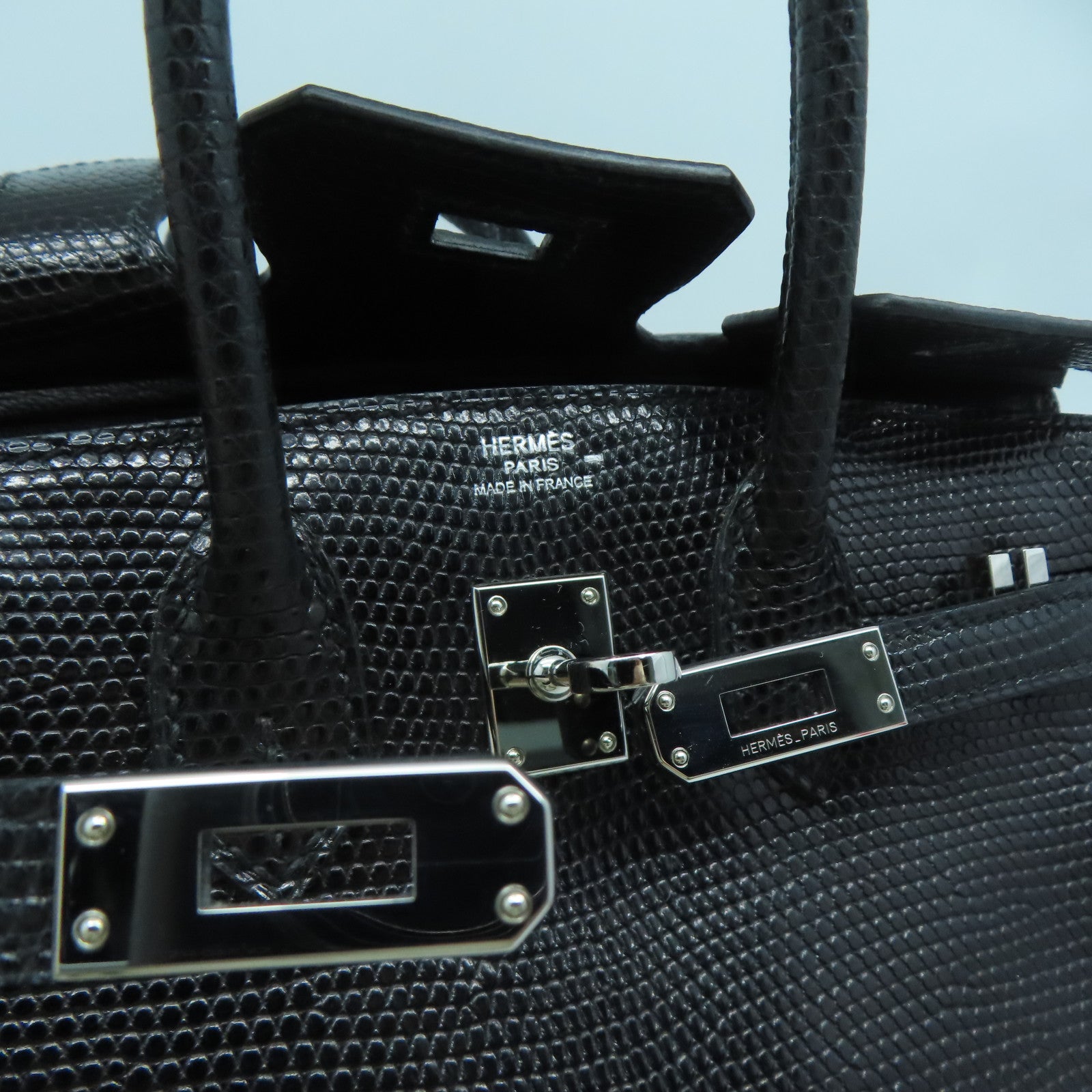HERMES 蜥蜴皮革Birkin 25銀扣手挽袋黑色