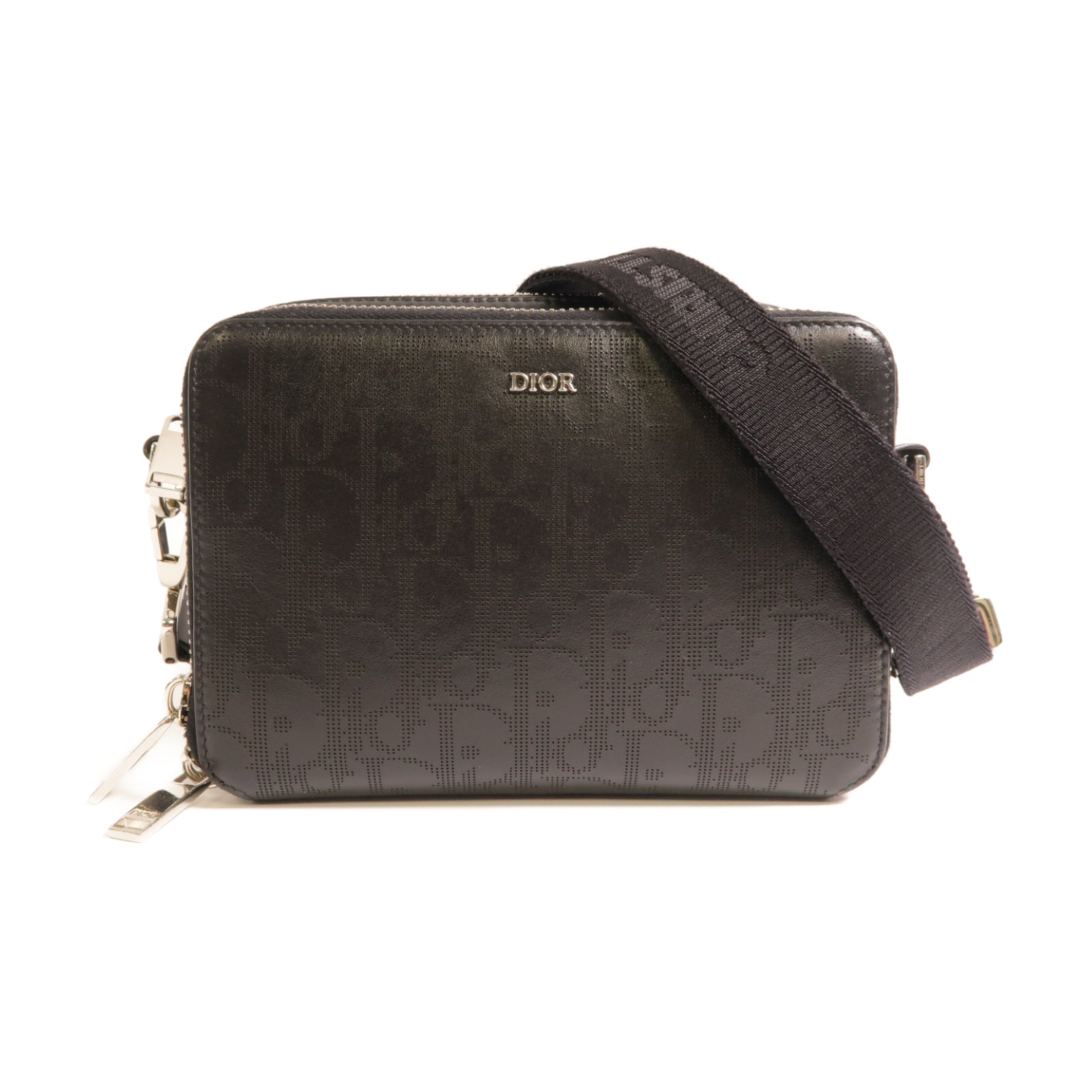 Dior 牛皮皮革Wallet Pouch With Strap銀扣肩背袋黑色