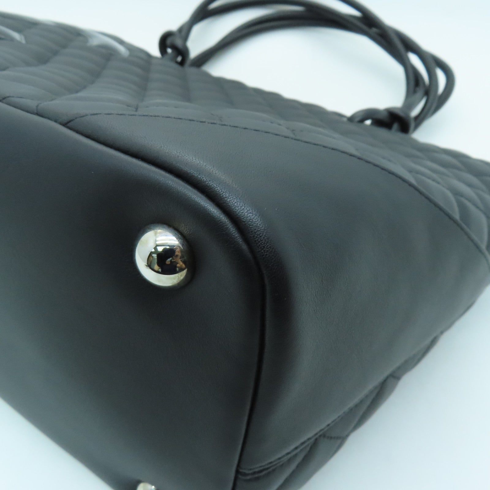 CHANEL Lingge cowhide leather Cambon Line Tote silver buckle handle bag / shoulder bag black