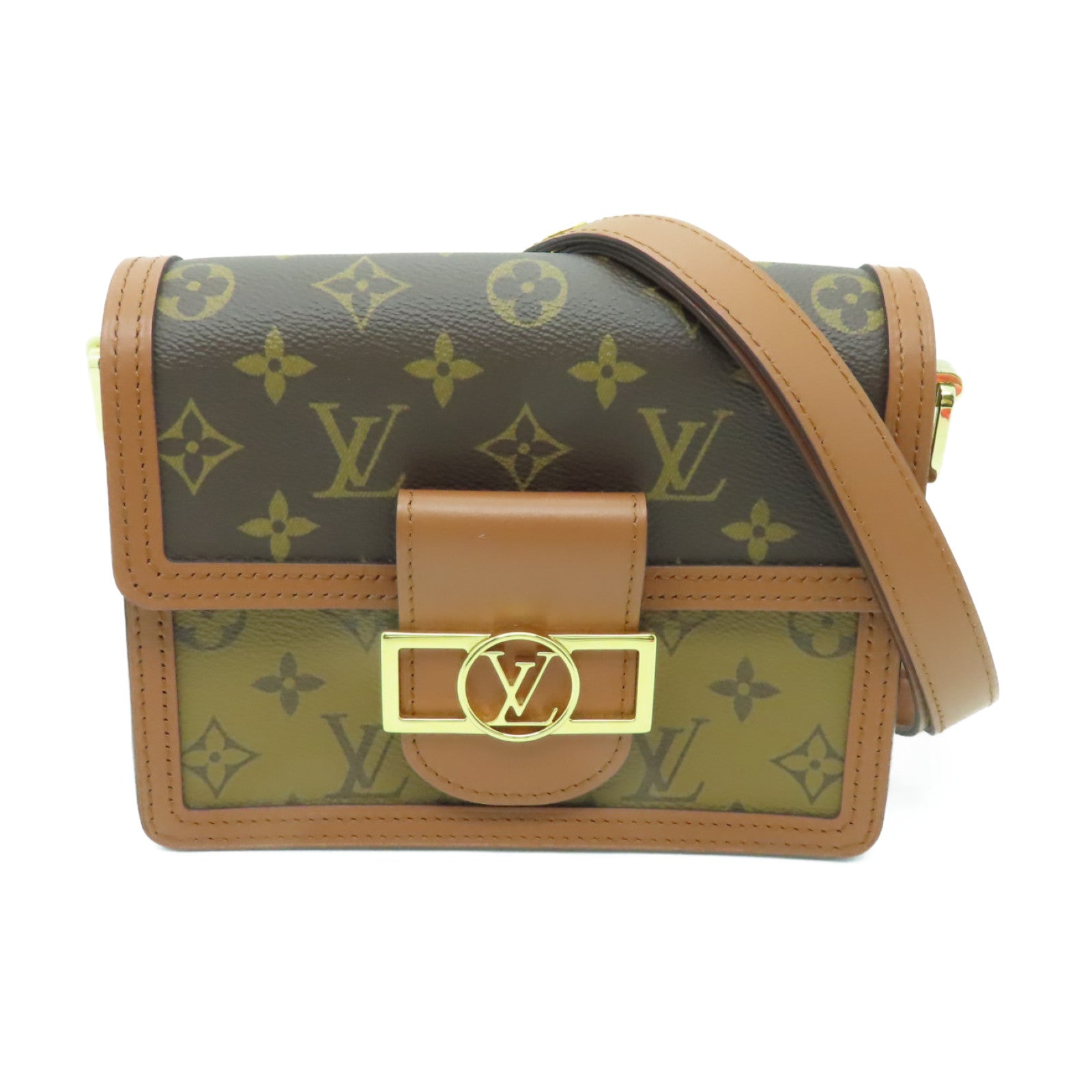 LOUIS VUITTON Monogram Reverse Mini Dauphine金扣肩背袋棕色