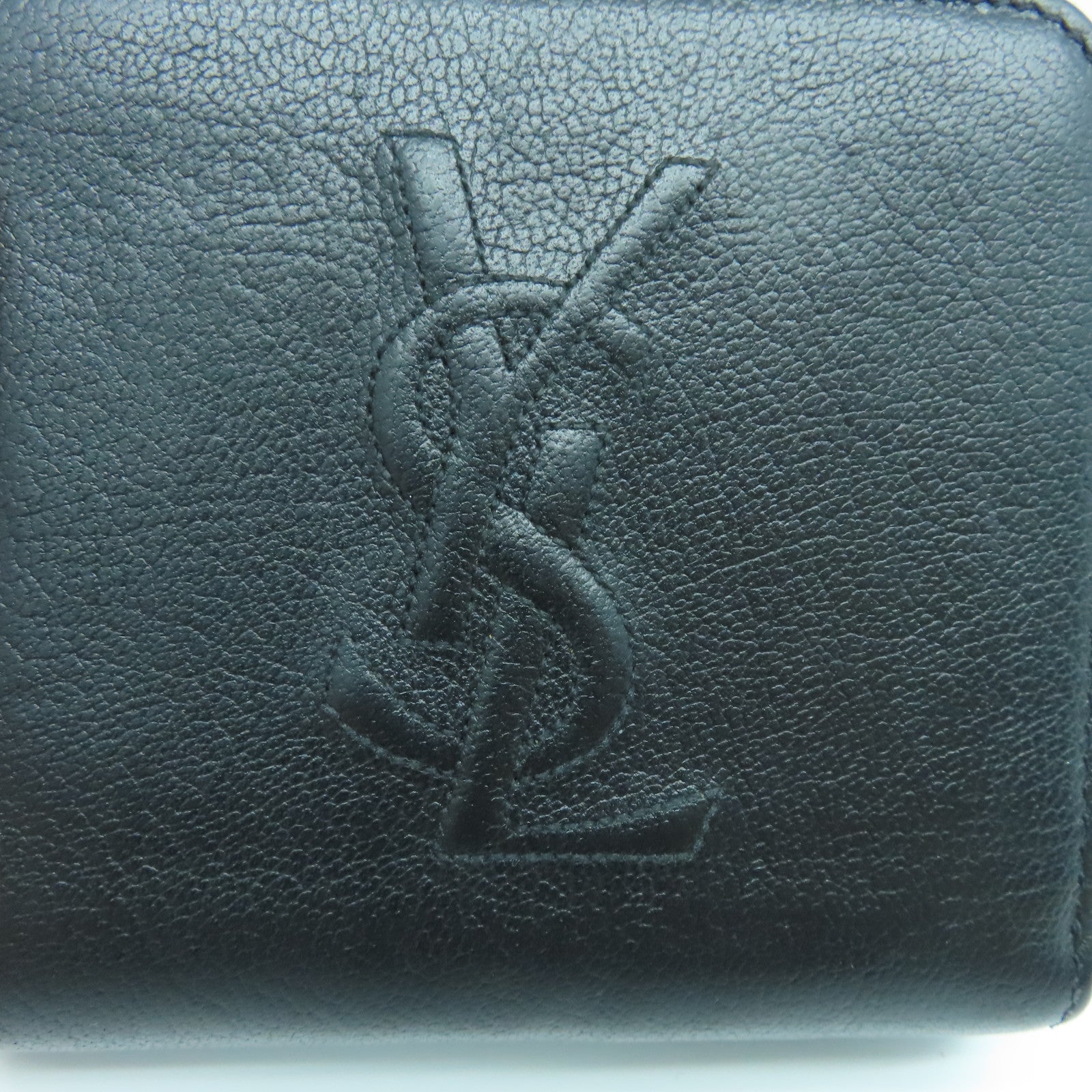 SAINT LAURENT Calfskin Leather Wallet Gold Buckle Wallet Black