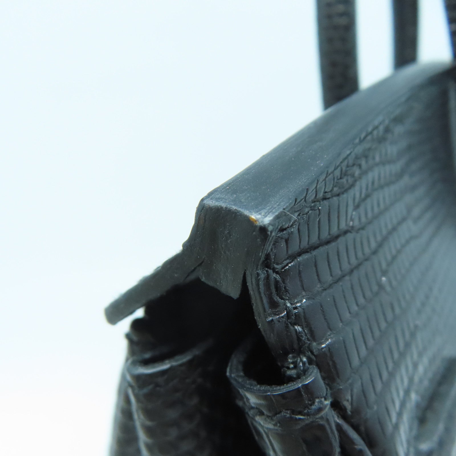 HERMES 蜥蜴皮革Birkin 25銀扣手挽袋黑色