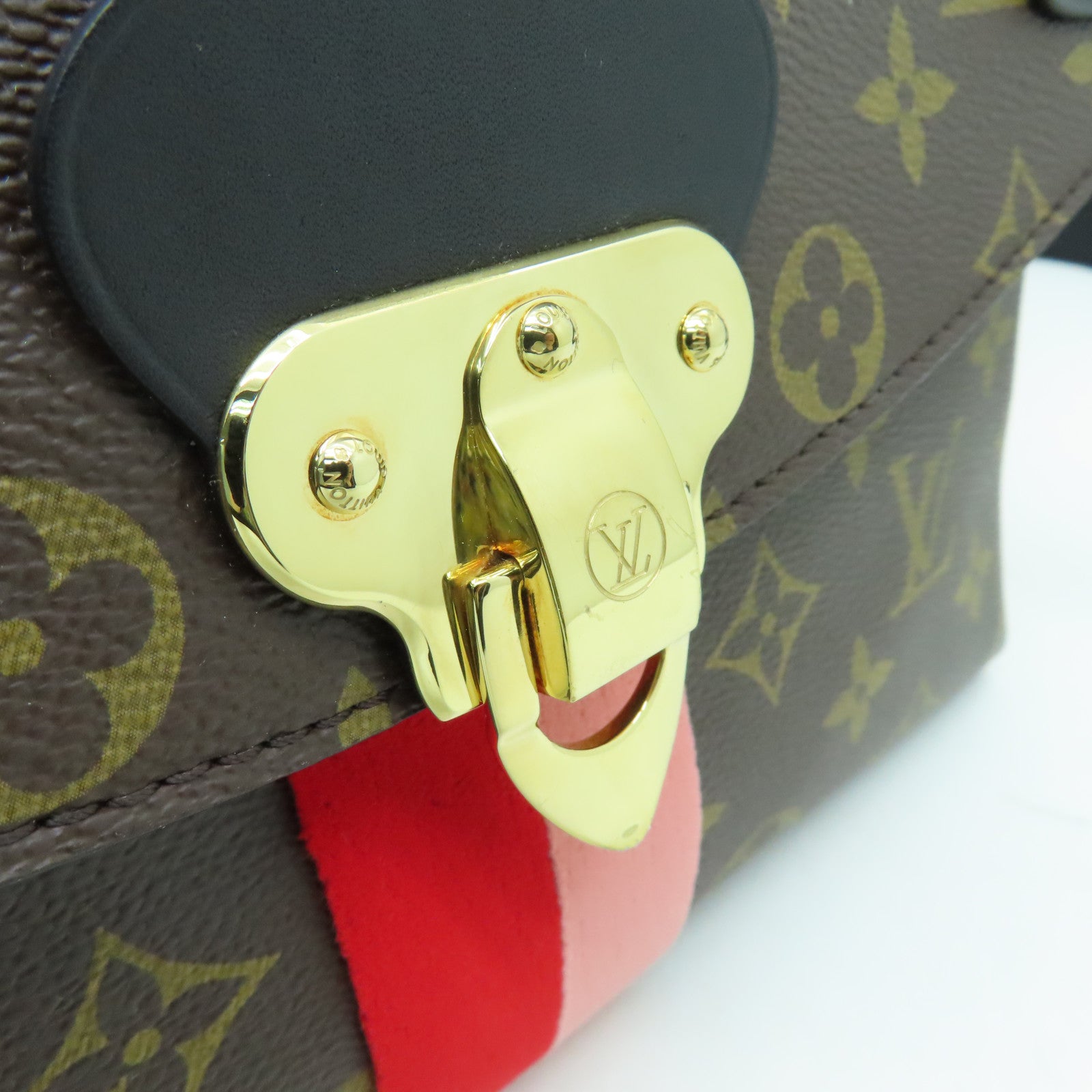 LOUIS VUITTON Monogram Georges BB金扣手挽肩背兩用袋棕色/紅色/粉紅色